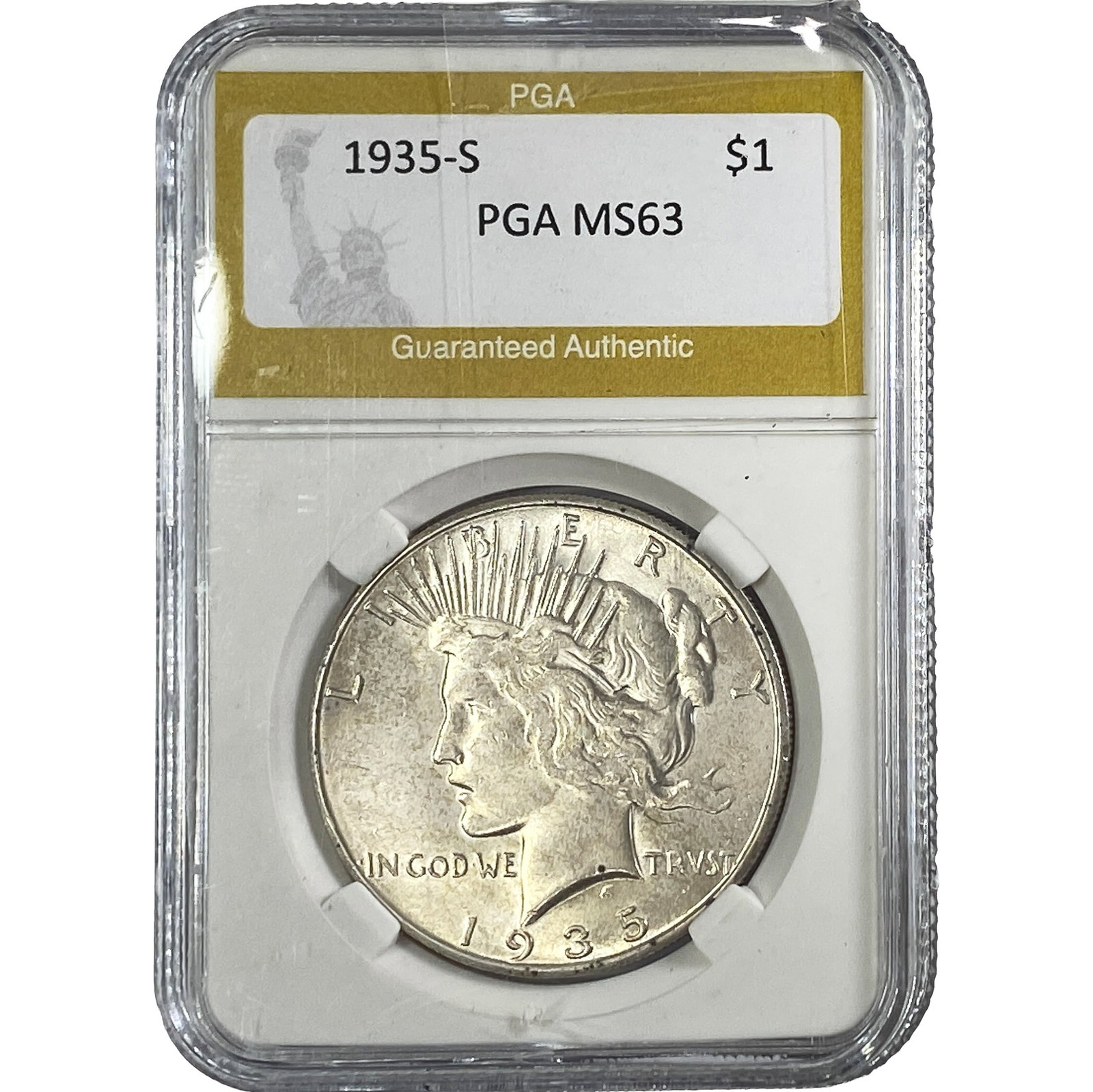 1935-S Silver Peace Dollar PGA MS63: 1935-S Silver Peace Dollar PGA MS63