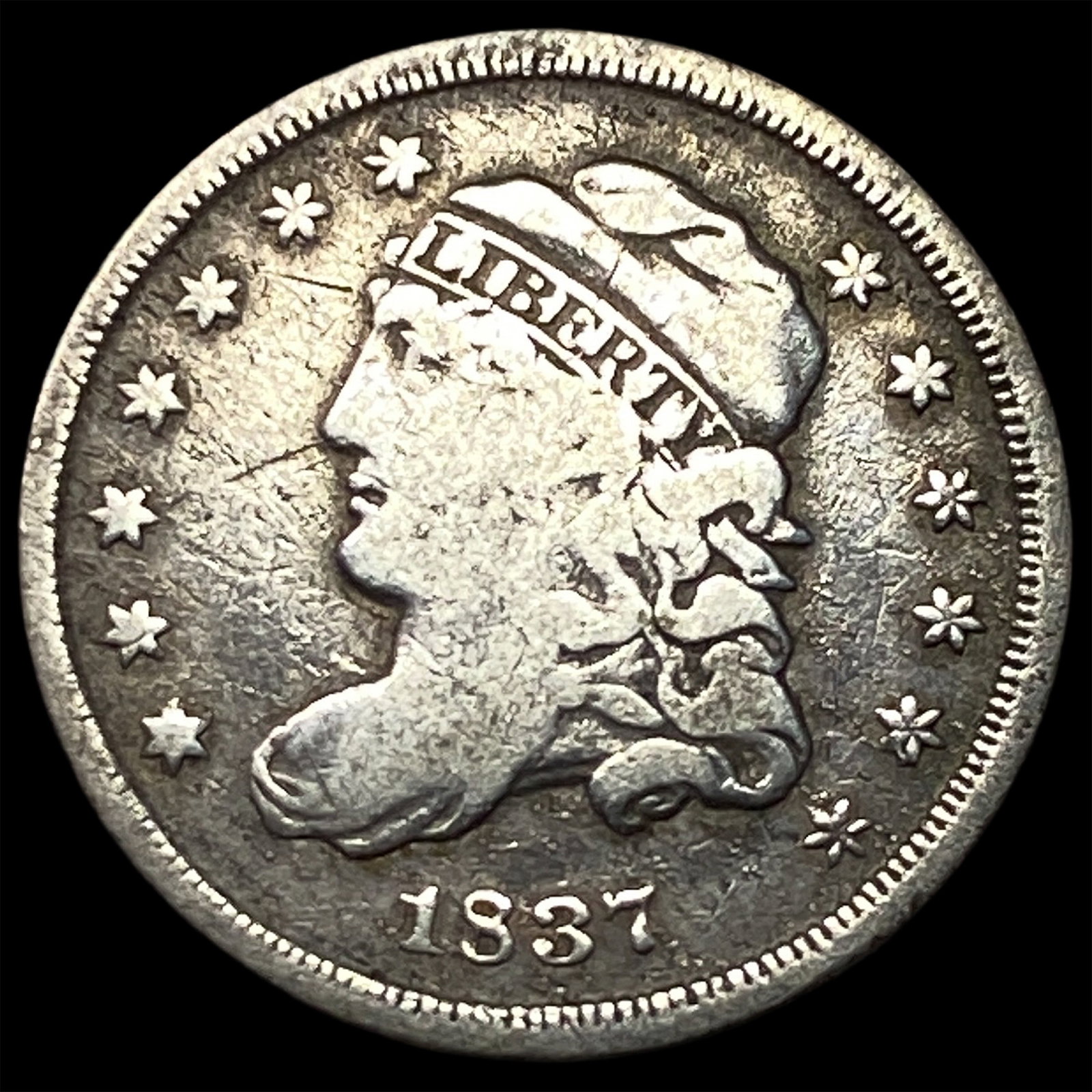 1837 Capped Bust Half Dime ABOUT UNCIRCULATED: 1837 Capped Bust Half Dime ABOUT UNCIRCULATED