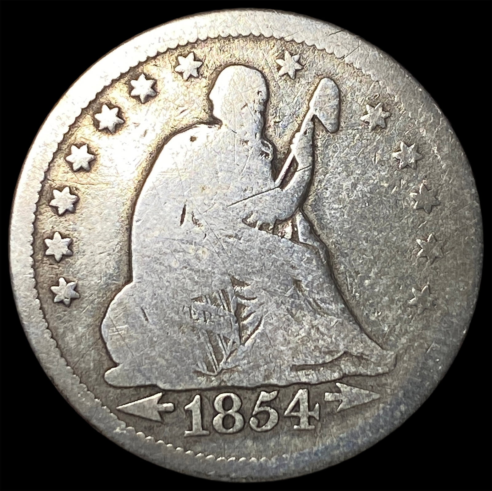 1854-O Silver Seated Liberty Quarter NICELY CIRCULATED: 1854-O Silver Seated Liberty Quarter NICELY CIRCULATED