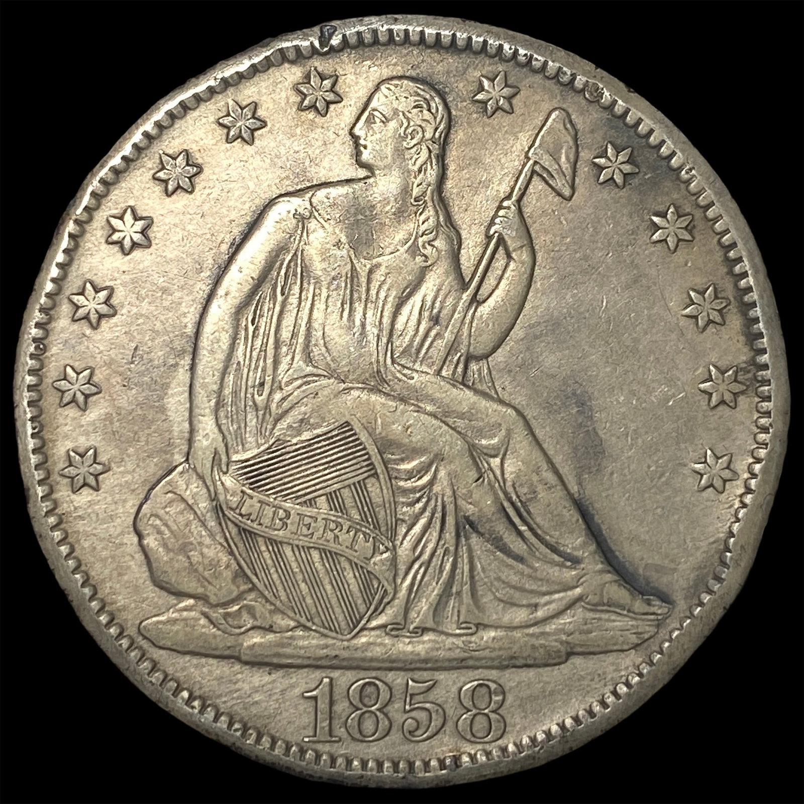 1858-O Silver Half Dollar NEARLY UNCIRCULATED (1 of 2)