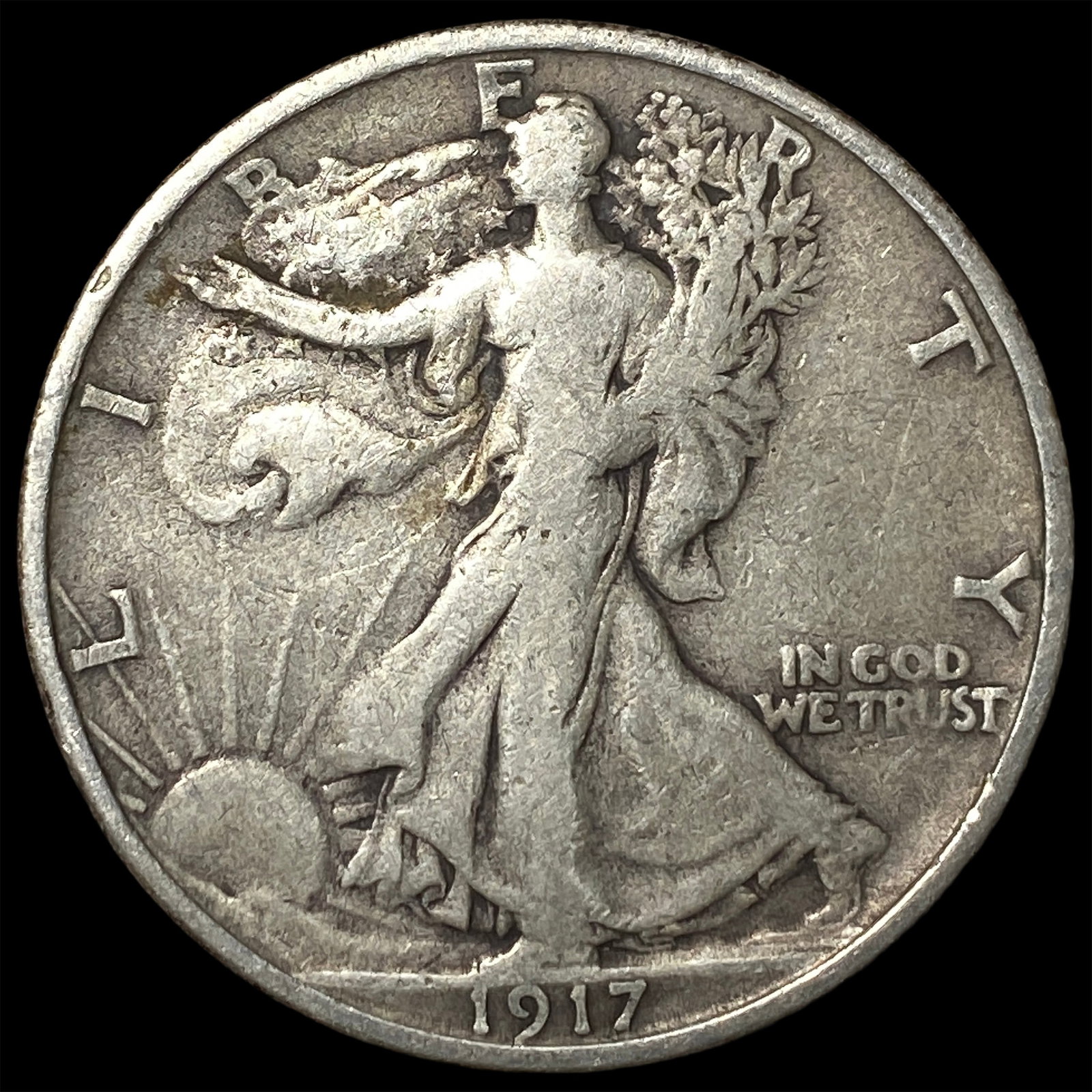 1917-S Silver Walking Liberty Half Dollar LIGHTLY CIRCULATED (1 of 2)
