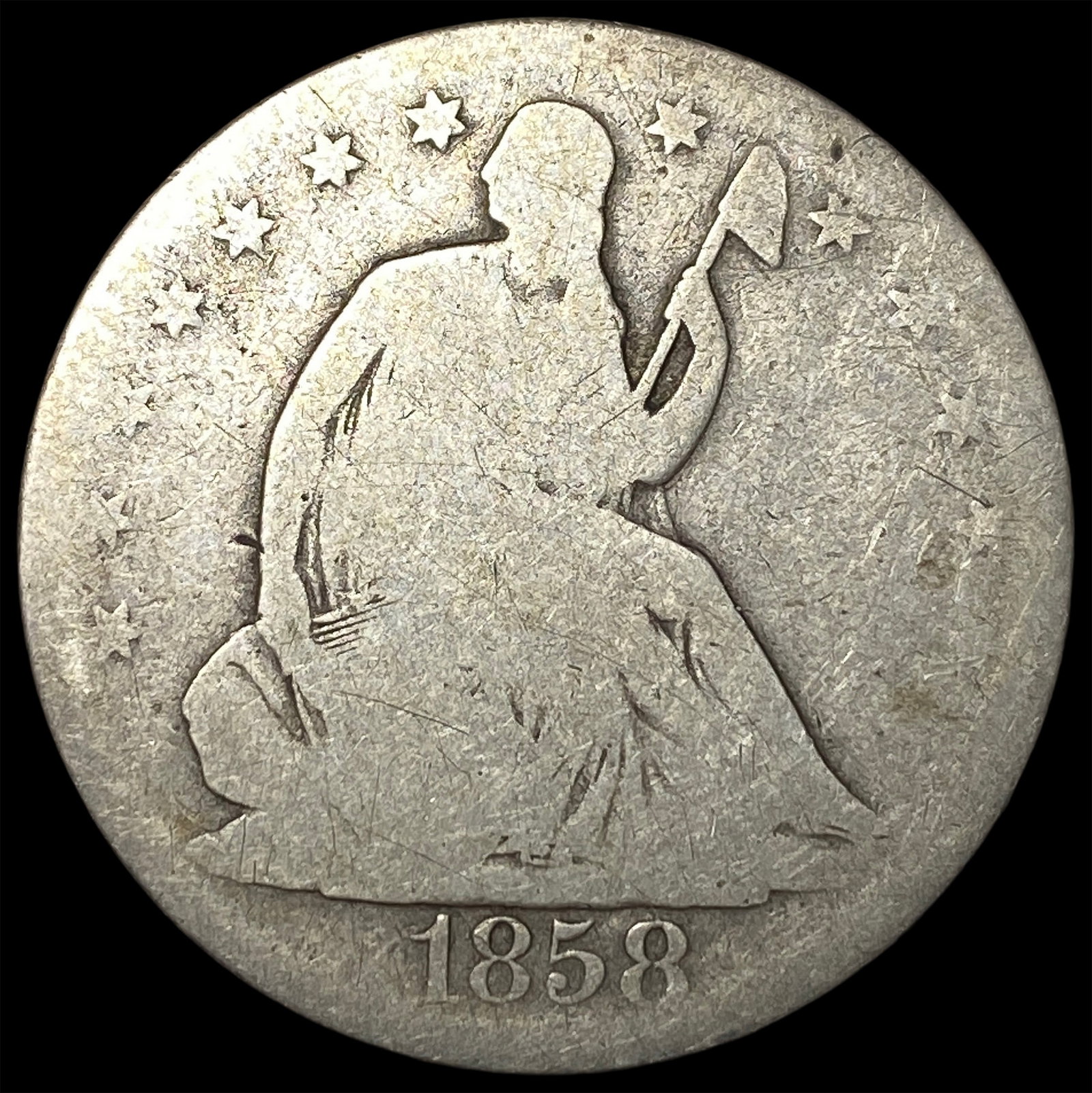 1858-O Silver Seated Liberty Half Dollar NICELY CIRCULATED: 1858-O Silver Seated Liberty Half Dollar NICELY CIRCULATED