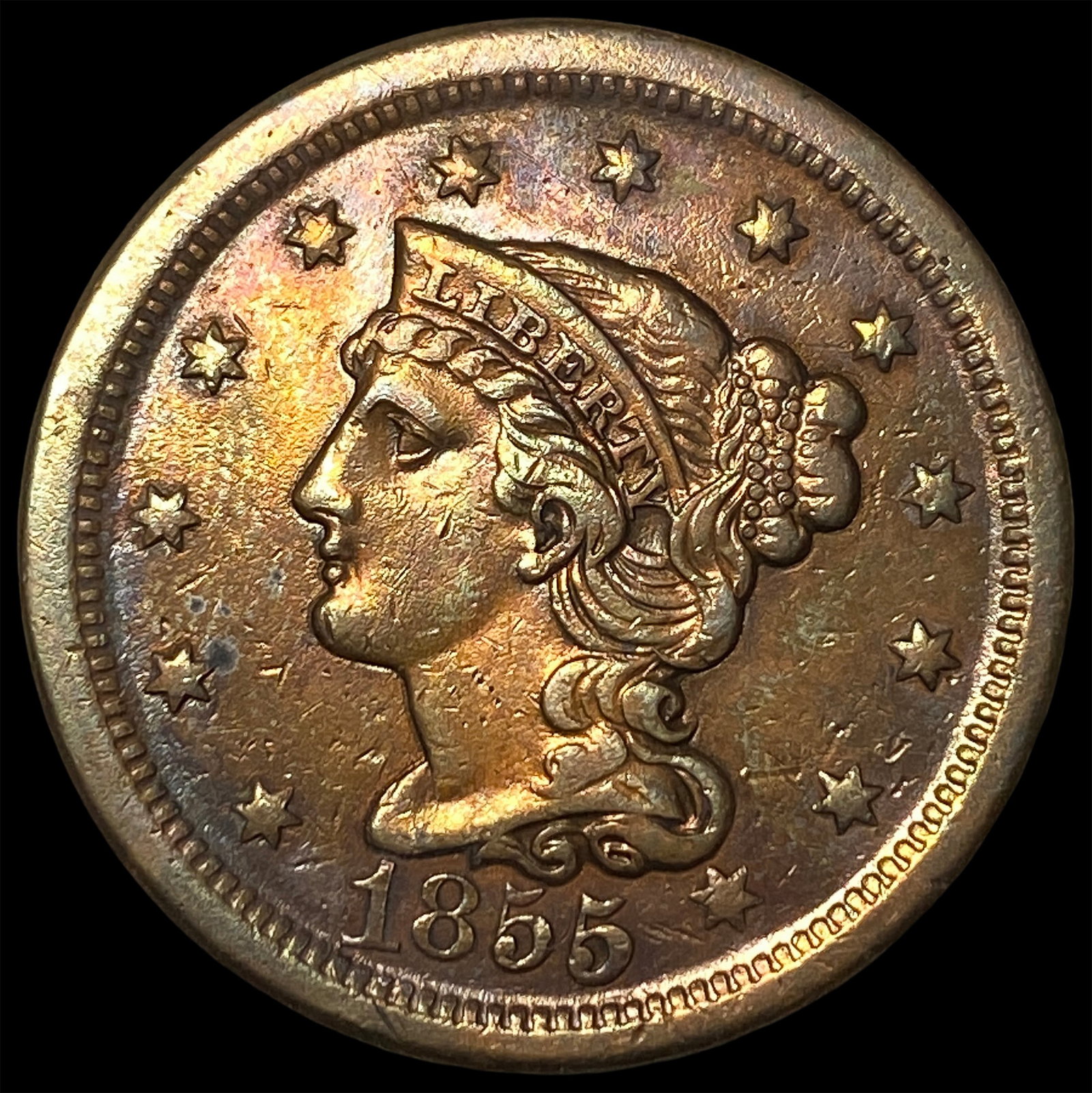 1855 Braided Hair Large Cent NEARLY UNCIRCULATED: 1855 Braided Hair Large Cent NEARLY UNCIRCULATED