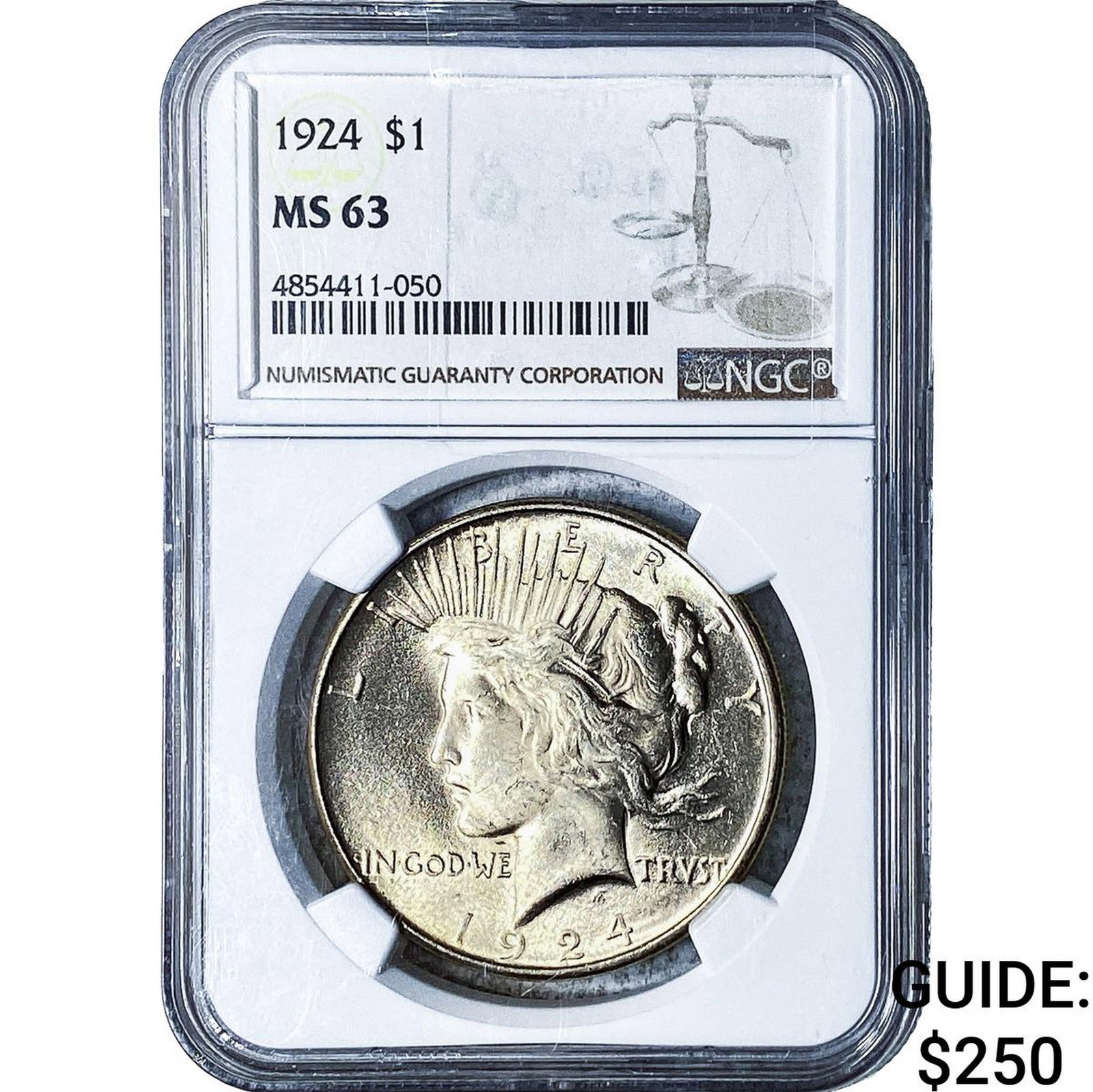 1924 Silver Peace Dollar NGC MS63: 1924 Silver Peace Dollar NGC MS63