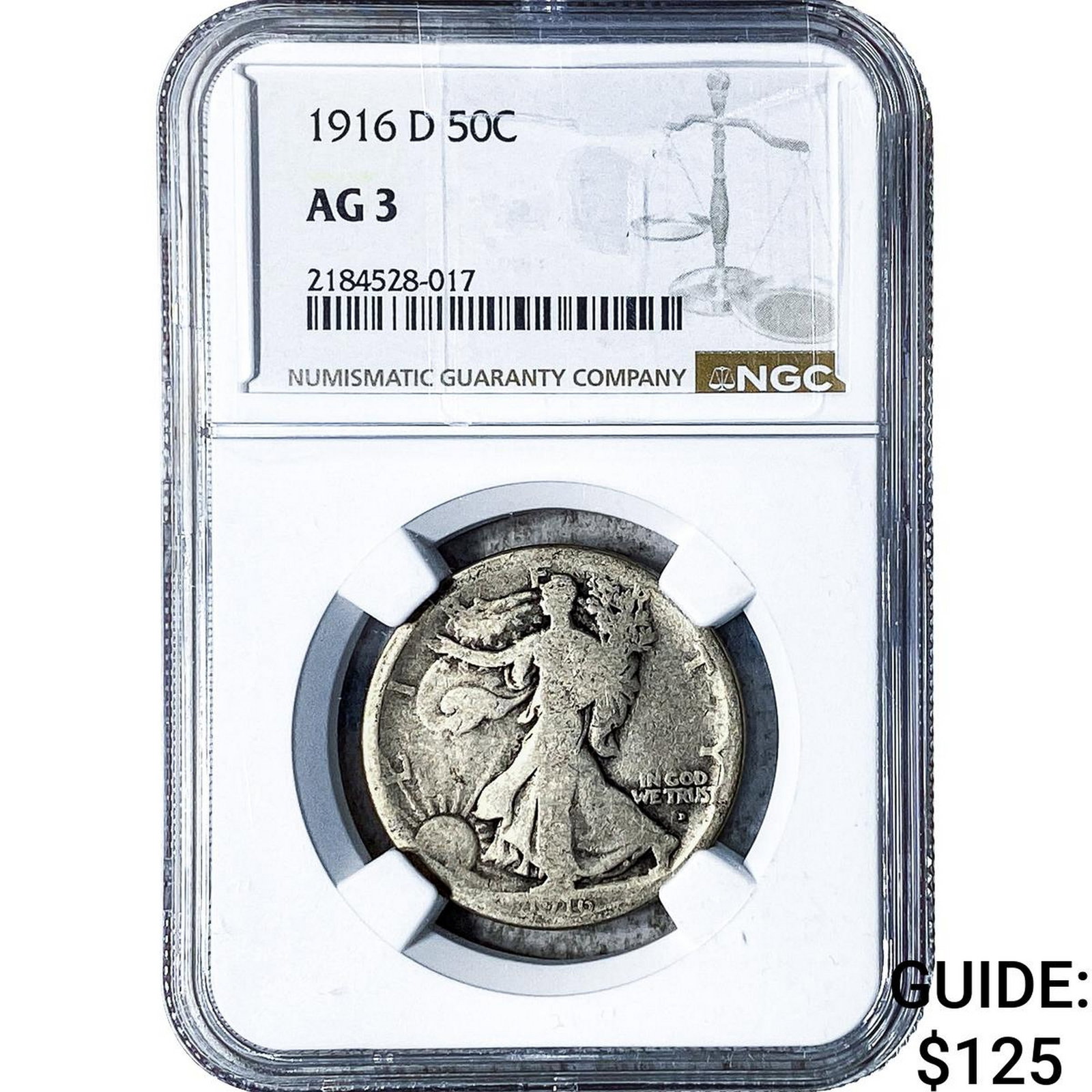1916-D Walking Liberty Half Dollar NGC AG3: 1916-D Walking Liberty Half Dollar NGC AG3