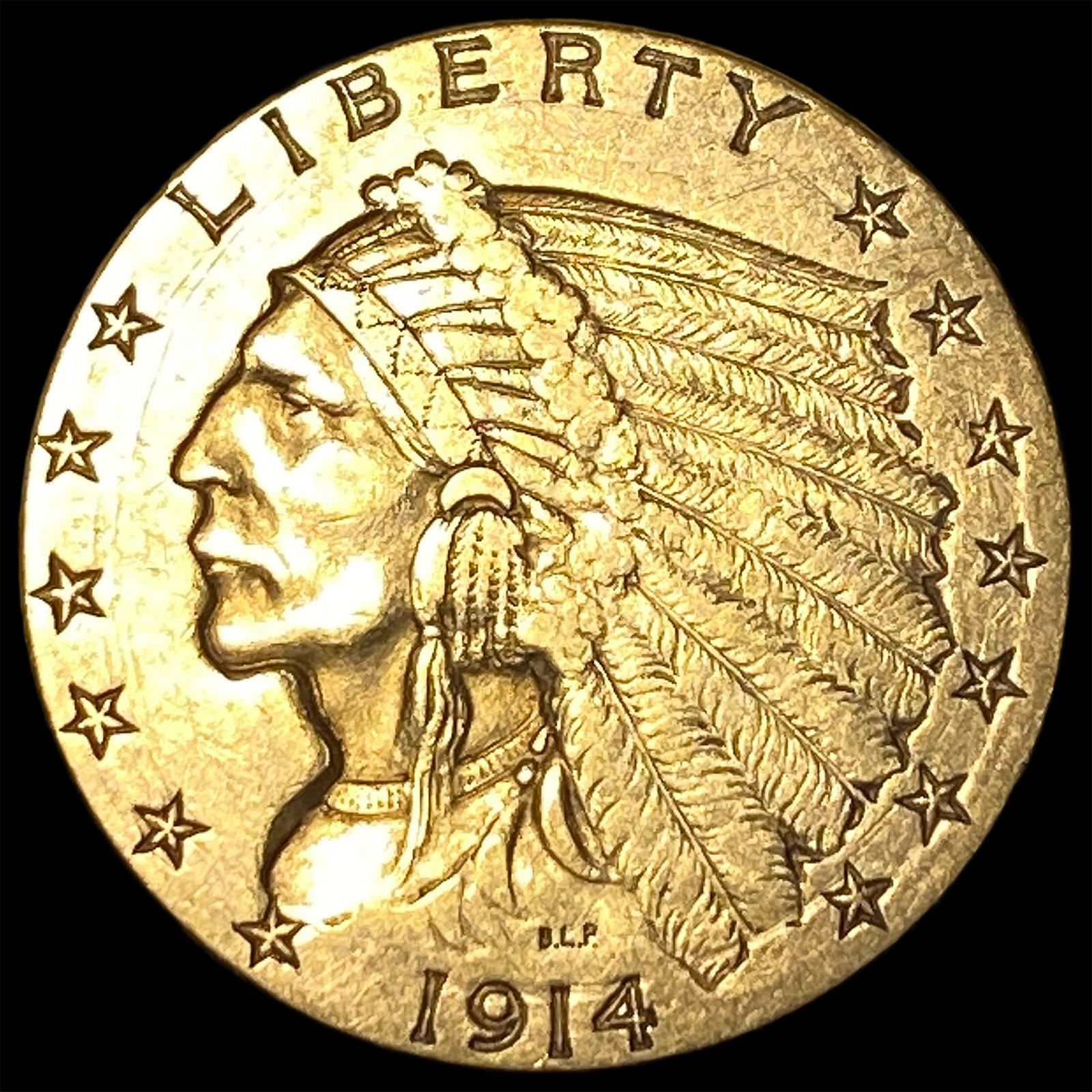 1914 Indian Head $2.50 Gold Quarter Eagle CLOSELY UNCIRCULATED: 1914 Indian Head $2.50 Gold Quarter Eagle CLOSELY UNCIRCULATED