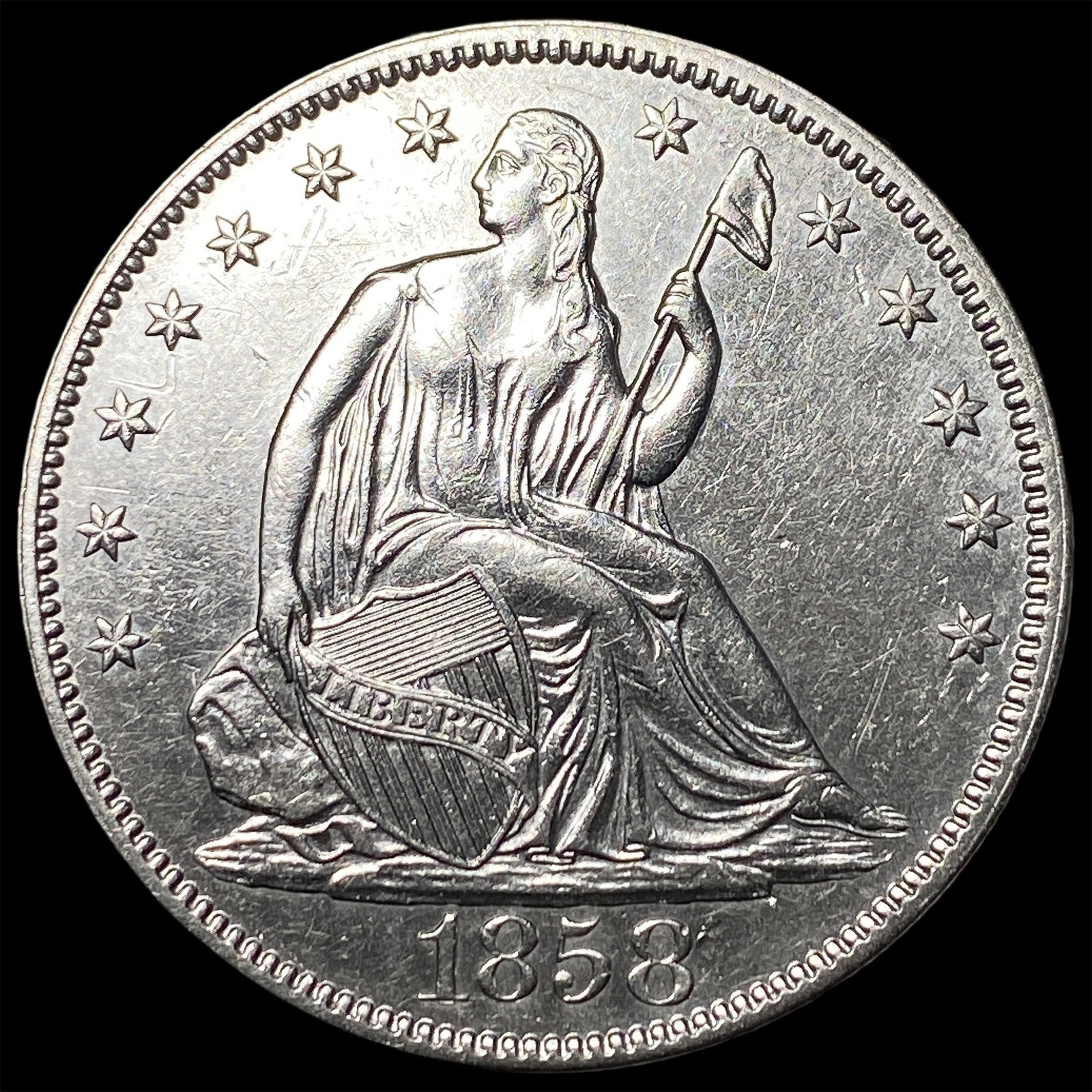 1858 Seated Liberty Half Dollar CLOSELY UNCIRCULATED (1 of 2)