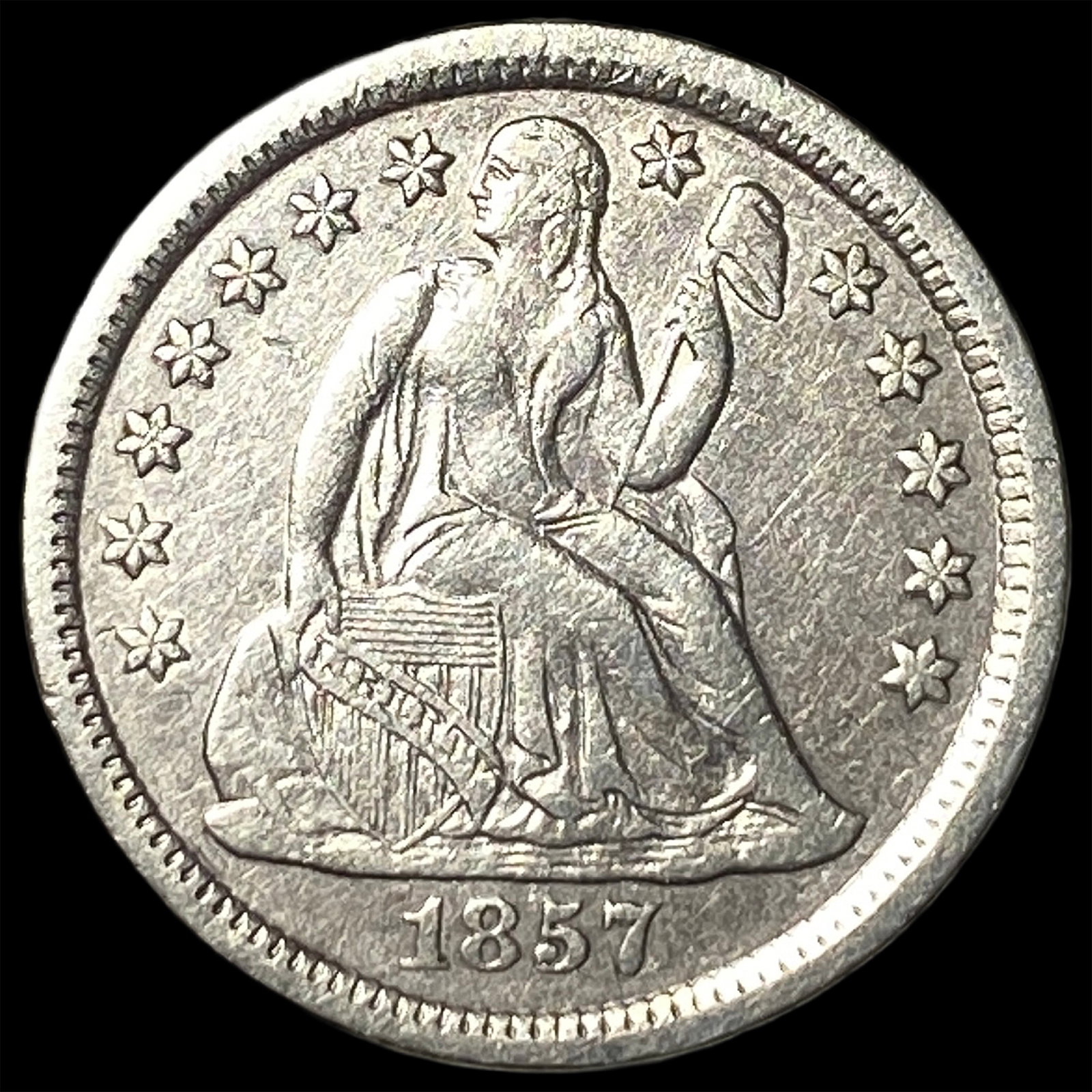 1857-O Silver Seated Liberty Dime CLOSELY UNCIRCULATED: 1857-O Silver Seated Liberty Dime CLOSELY UNCIRCULATED