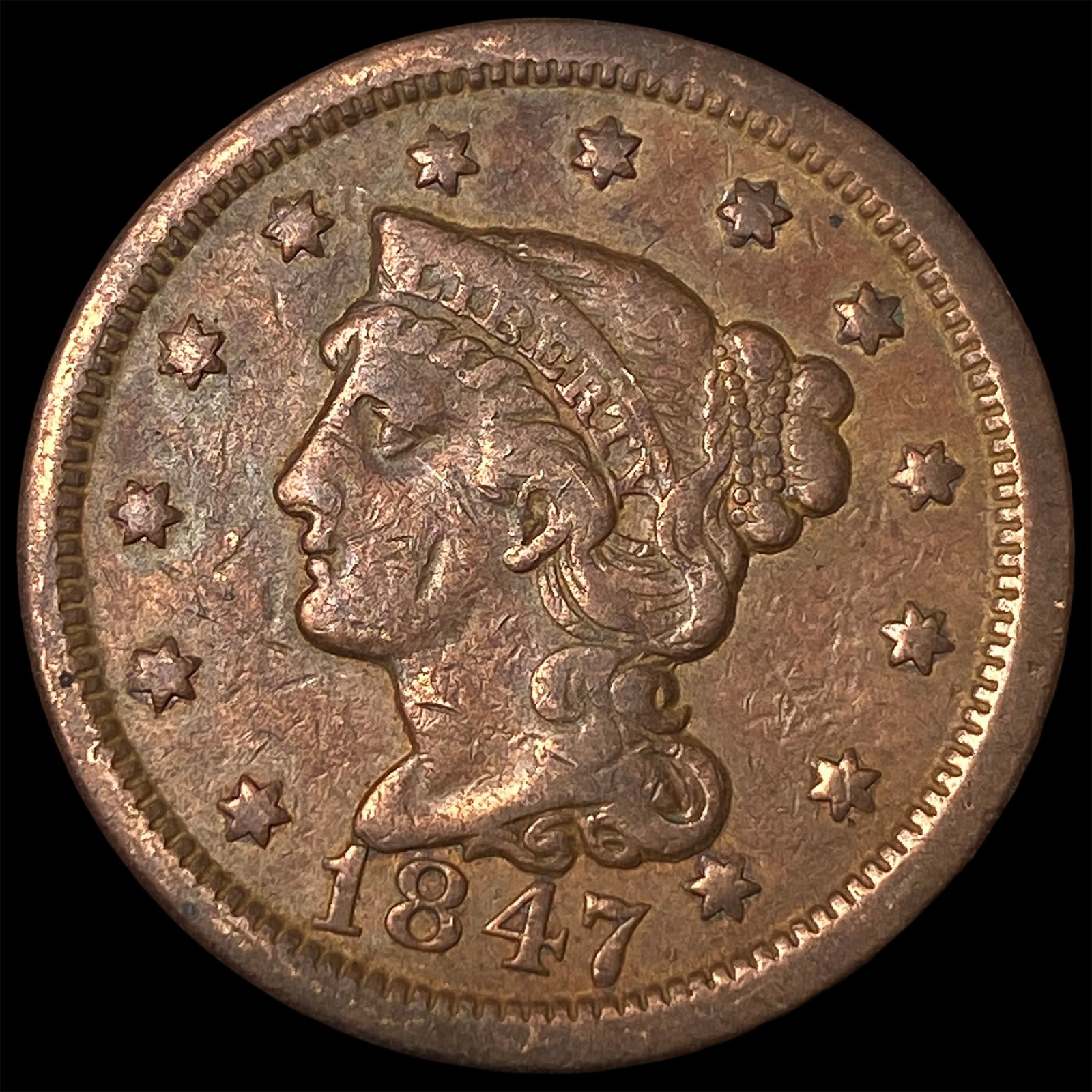 1847 Braided Hair Large Cent CLOSELY UNCIRCULATED (1 of 2)