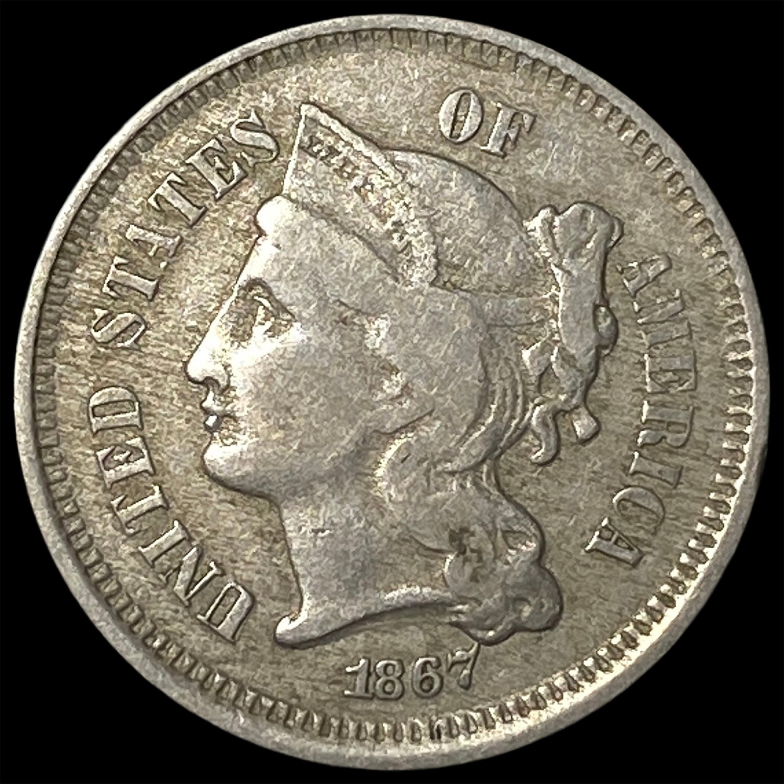1867 Nickel Three-Cent Piece LIGHTLY CIRCULATED (1 of 2)