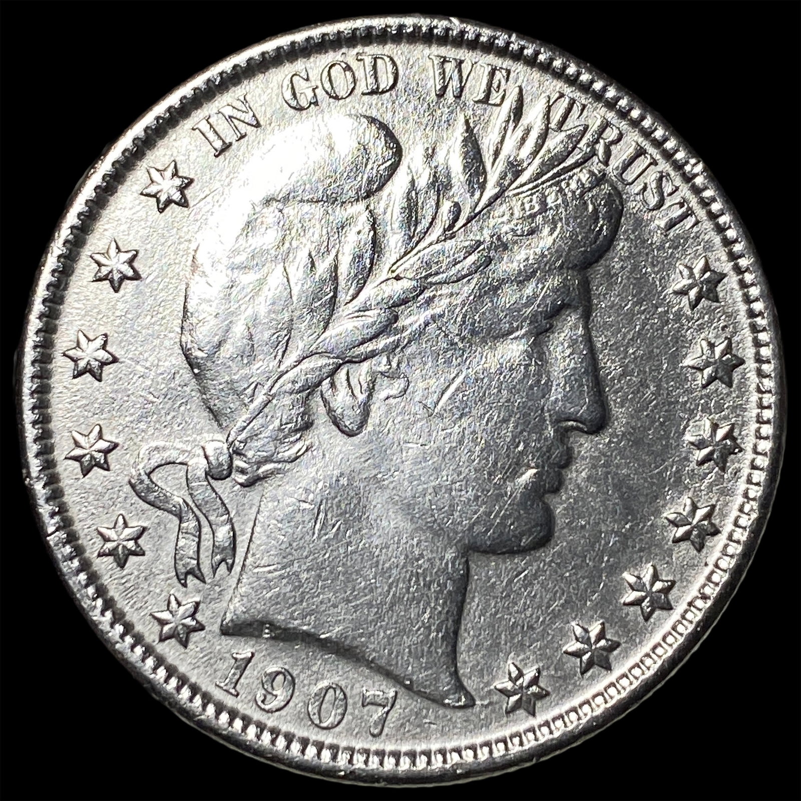 1907-O Silver Barber Half Dollar ABOUT UNCIRCULATED (1 of 2)