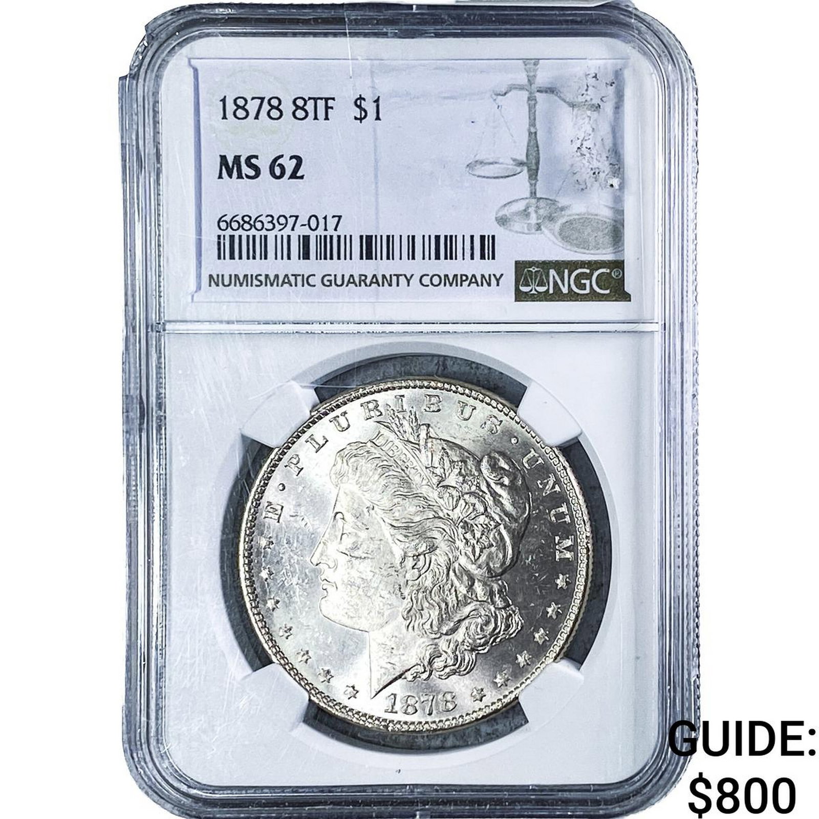 1878 8TF Morgan Silver Dollar NGC MS62: 1878 8TF Morgan Silver Dollar NGC MS62