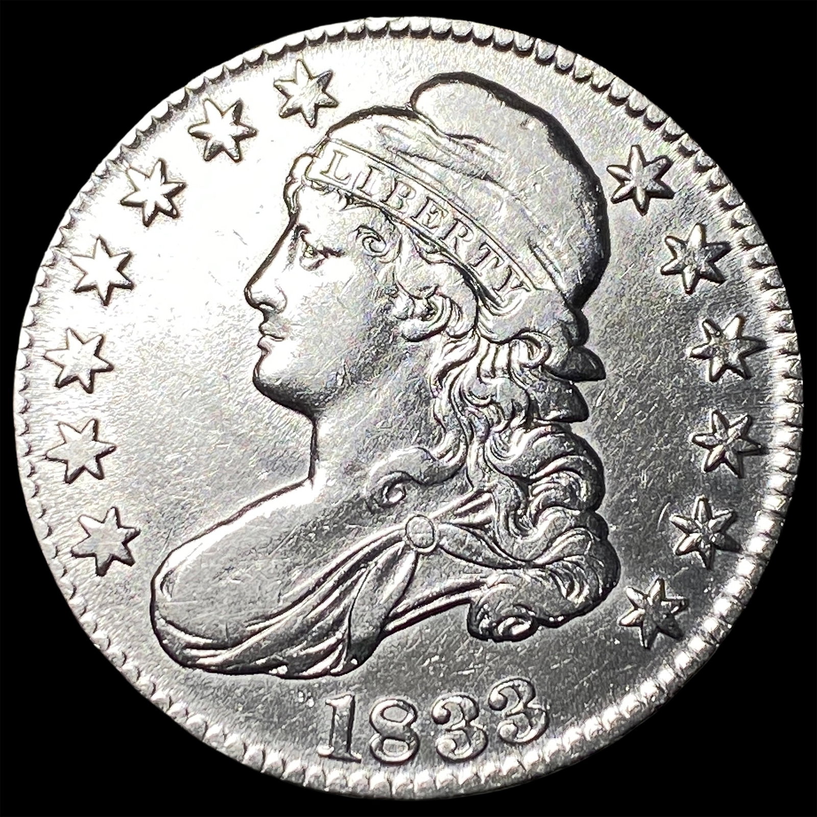 1833 Capped Bust Silver Half Dollar ABOUT UNCIRCULATED: 1833 Capped Bust Silver Half Dollar ABOUT UNCIRCULATED