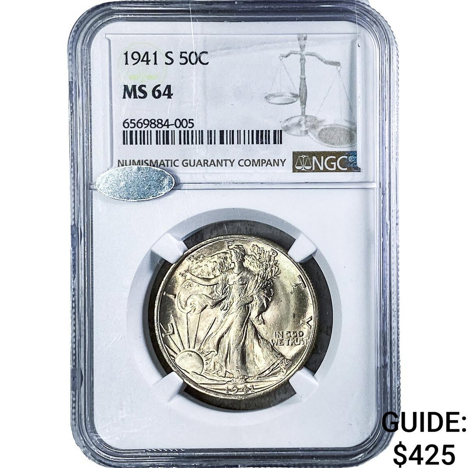 1941-S Walking Liberty Half Dollar NGC MS64: 1941-S Walking Liberty Half Dollar NGC MS64