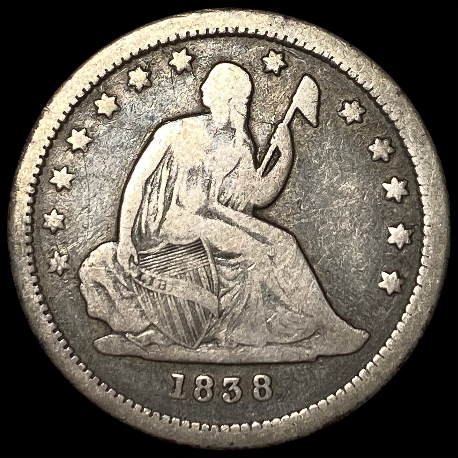 1838 Silver Seated Liberty Quarter LIGHTLY CIRCULATED (1 of 2)