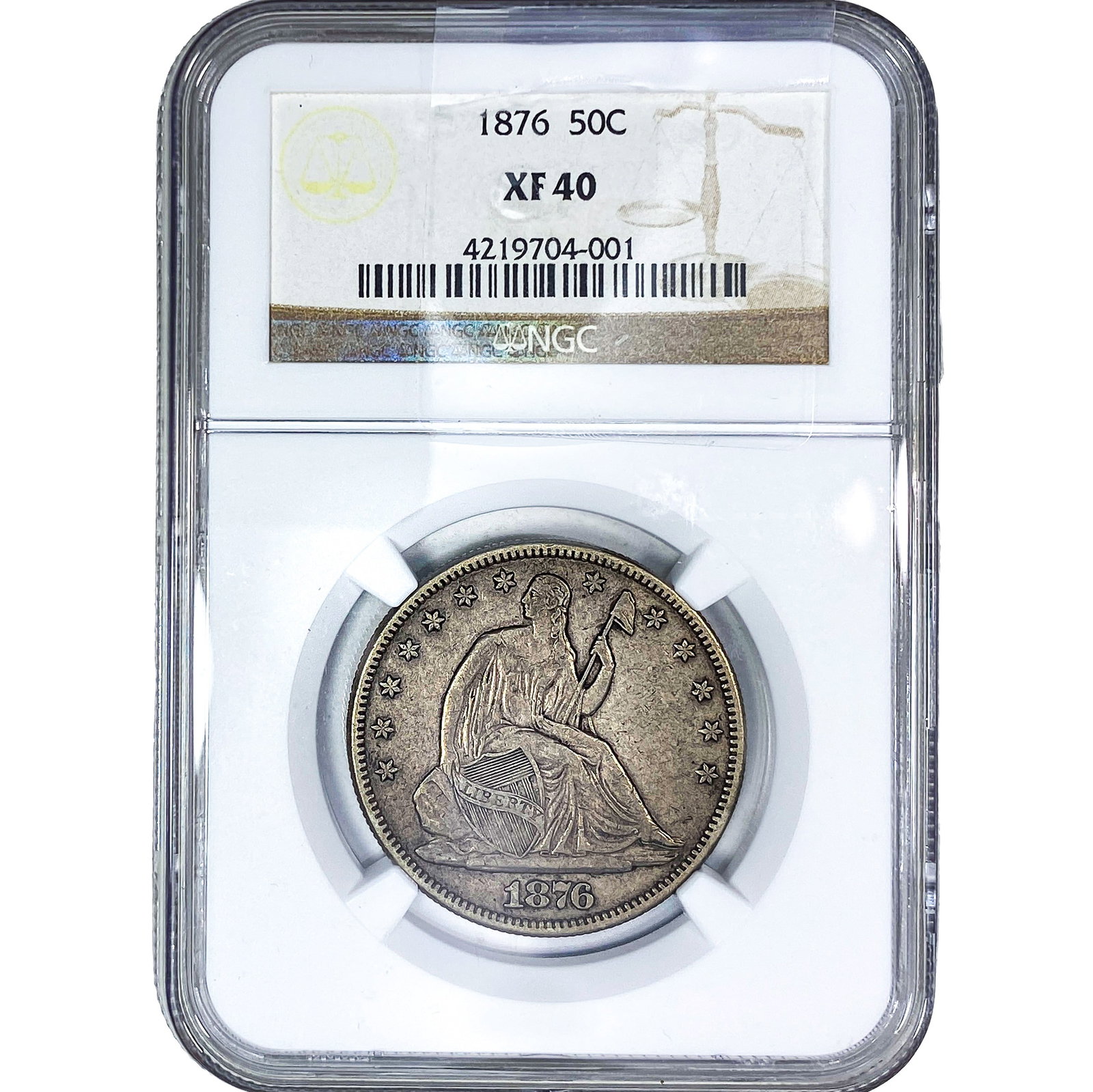 1876 Seated Liberty Half Dollar NGC XF40: 1876 Seated Liberty Half Dollar NGC XF40