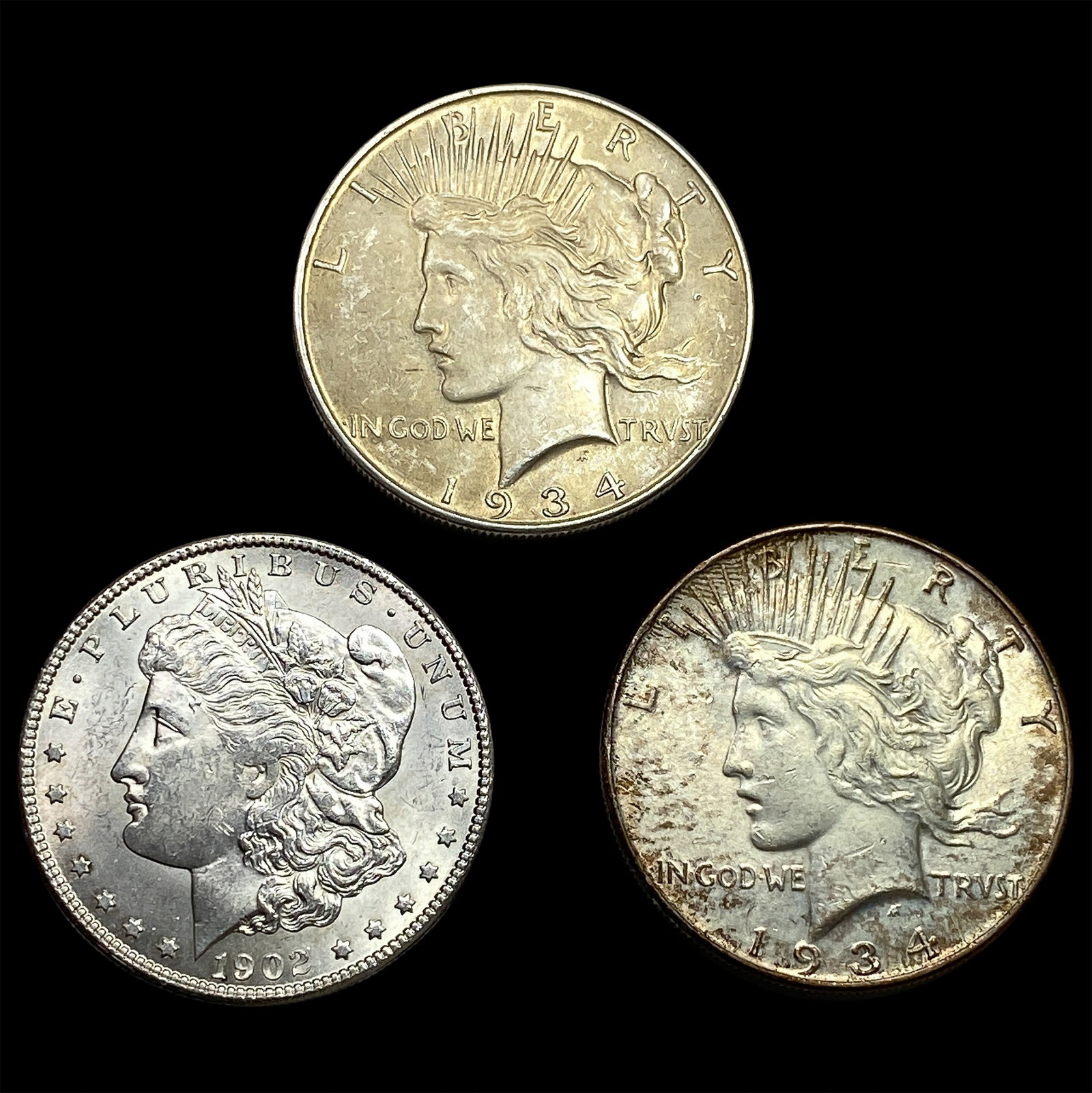 [3 Coins] 1902-1934 Silver Morgan & Peace $1 (1 of 2)