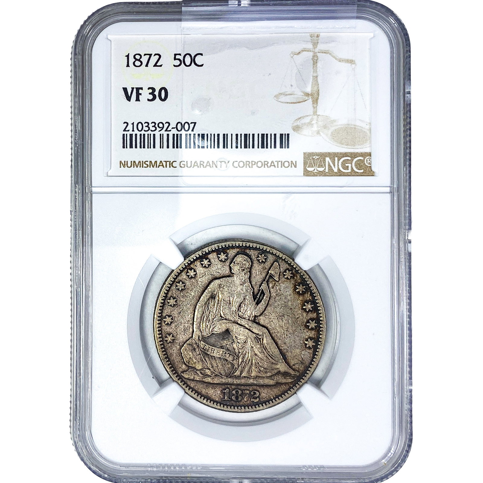 1872 Seated Liberty Half Dollar NGC VF30: 1872 Seated Liberty Half Dollar NGC VF30