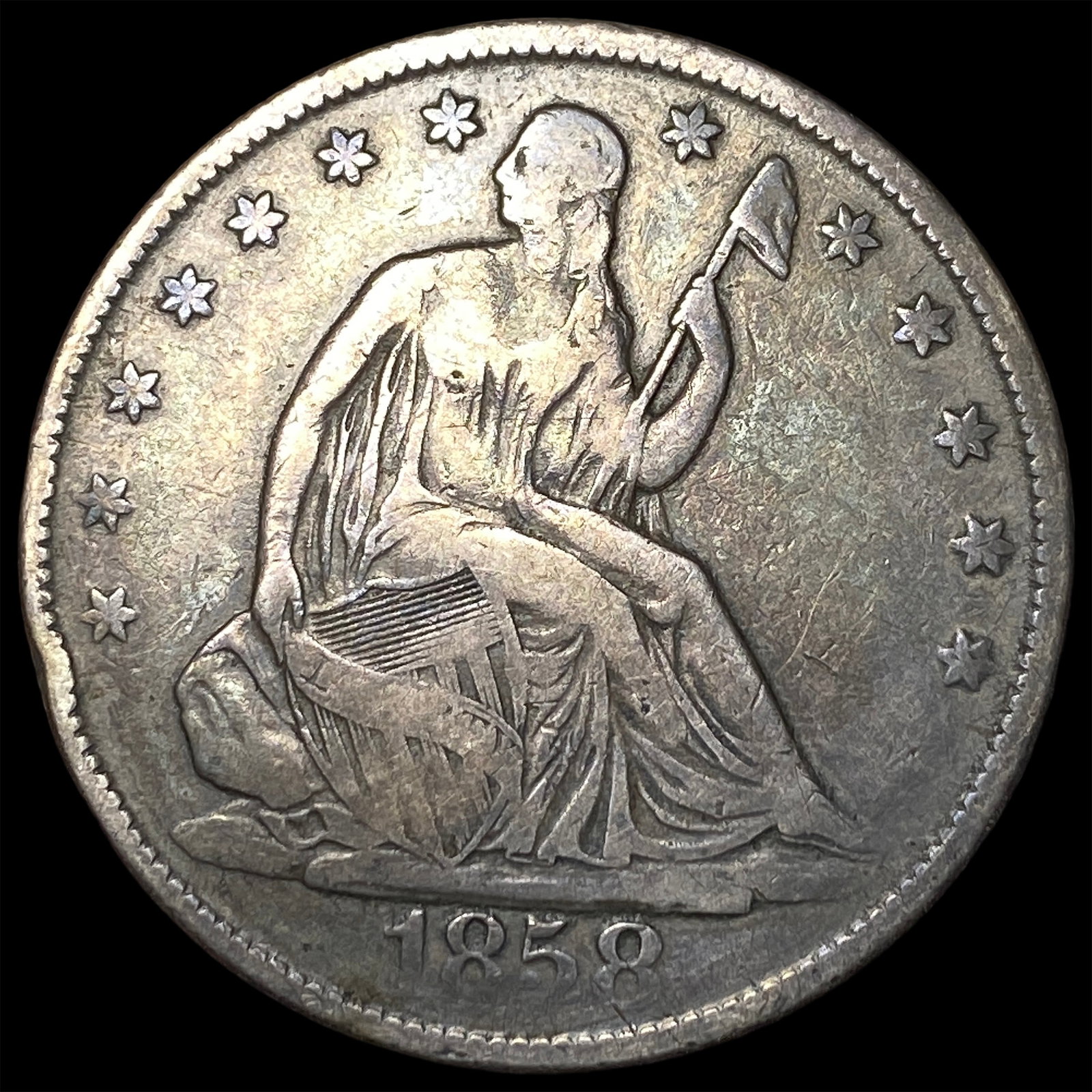 1858-O Silver Half Dollar ABOUT UNCIRCULATED (1 of 2)