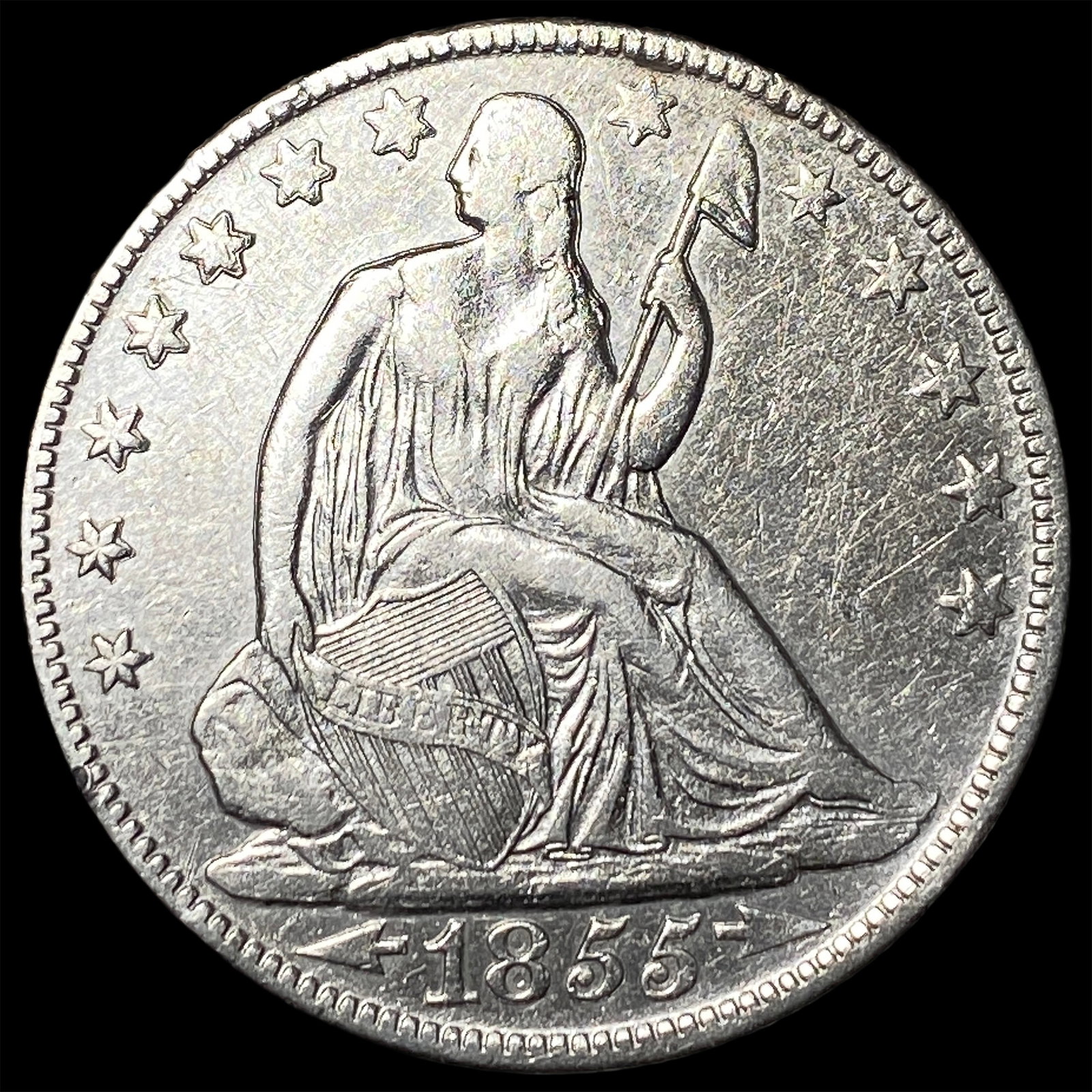 1855-O Silver Seated Liberty Half Dollar CLOSELY UNCIRCULATED (1 of 2)