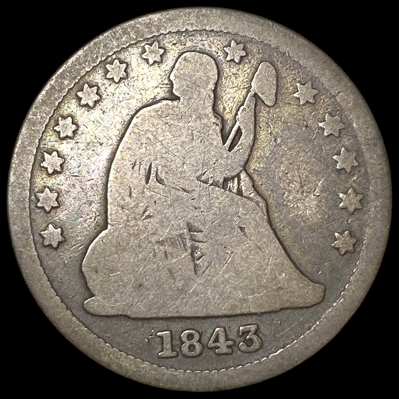 1843 Silver Seated Liberty Quarter LIGHTLY CIRCULATED: 1843 Silver Seated Liberty Quarter LIGHTLY CIRCULATED