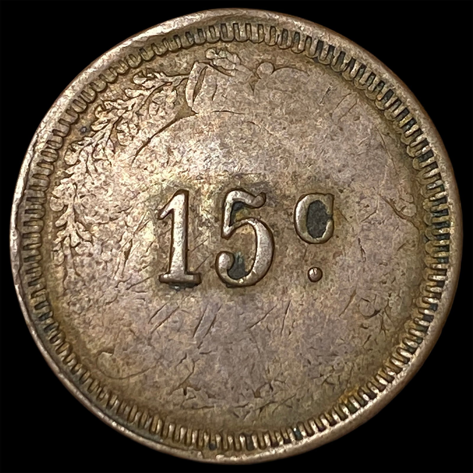 Wood Co. Bridge Co. 15Â¢ Token LIGHTLY CIRCULATED: Wood Co. Bridge Co. 15Â¢ Token LIGHTLY CIRCULATED
