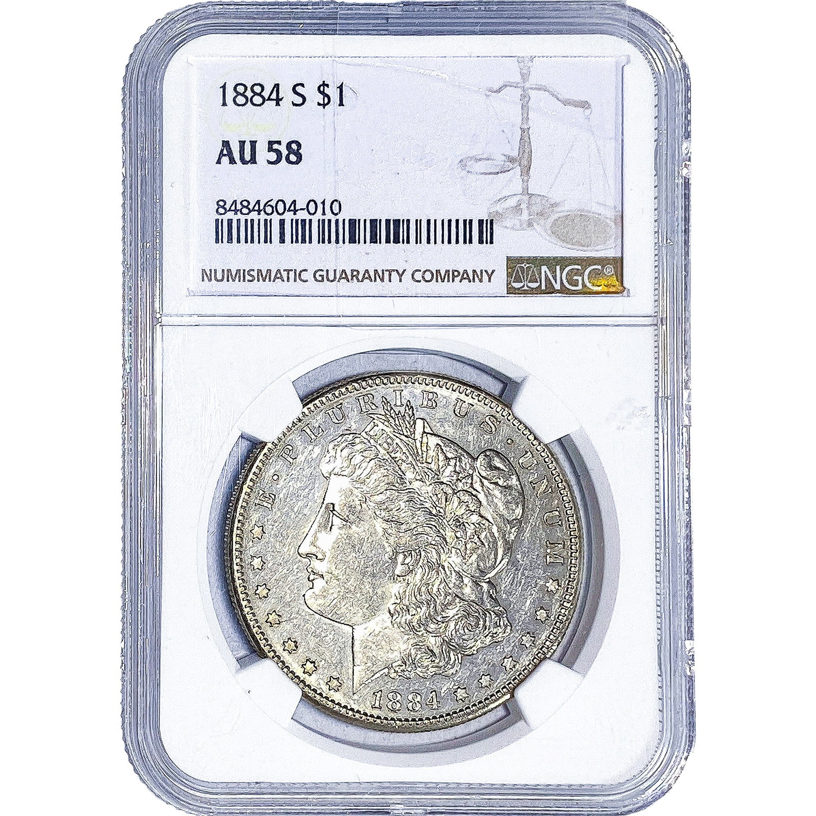 1884-S Morgan Silver Dollar NGC AU58: 1884-S Morgan Silver Dollar NGC AU58