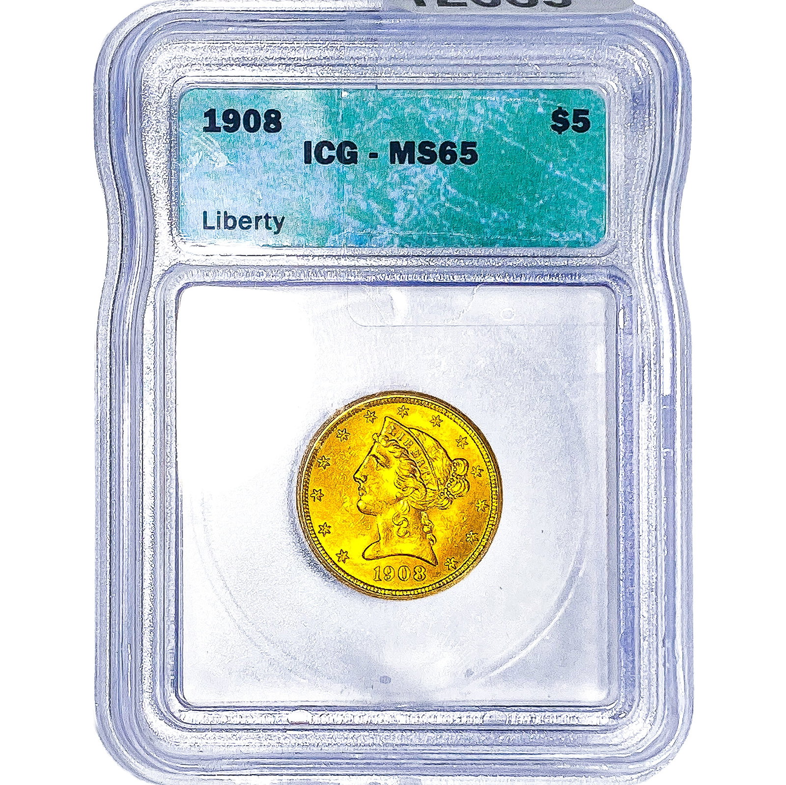 1908 $5 Gold Half Eagle ICG MS65: 1908 $5 Gold Half Eagle ICG MS65