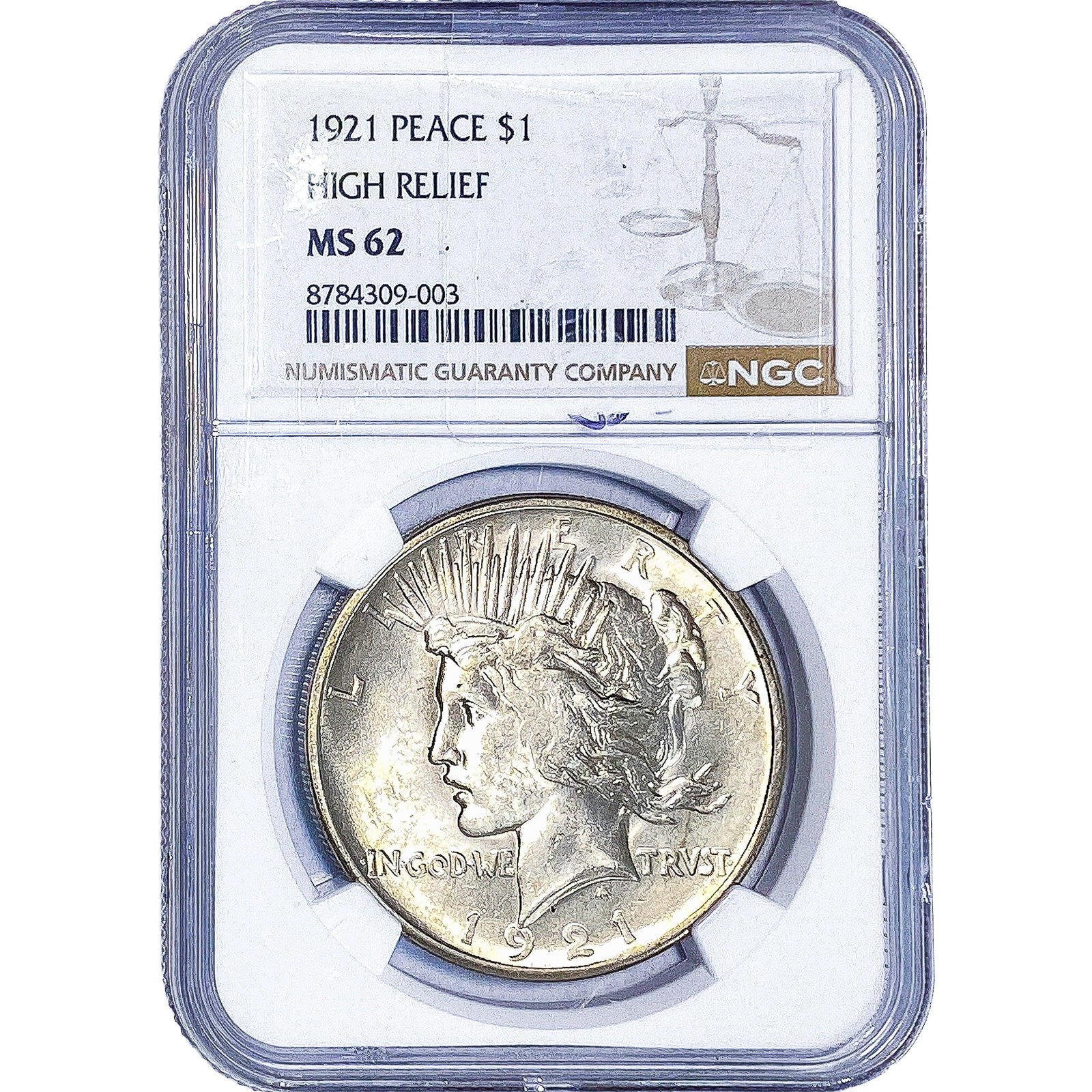 1921 Silver Peace Dollar NGC MS62 High Relief: 1921 Silver Peace Dollar NGC MS62 High Relief