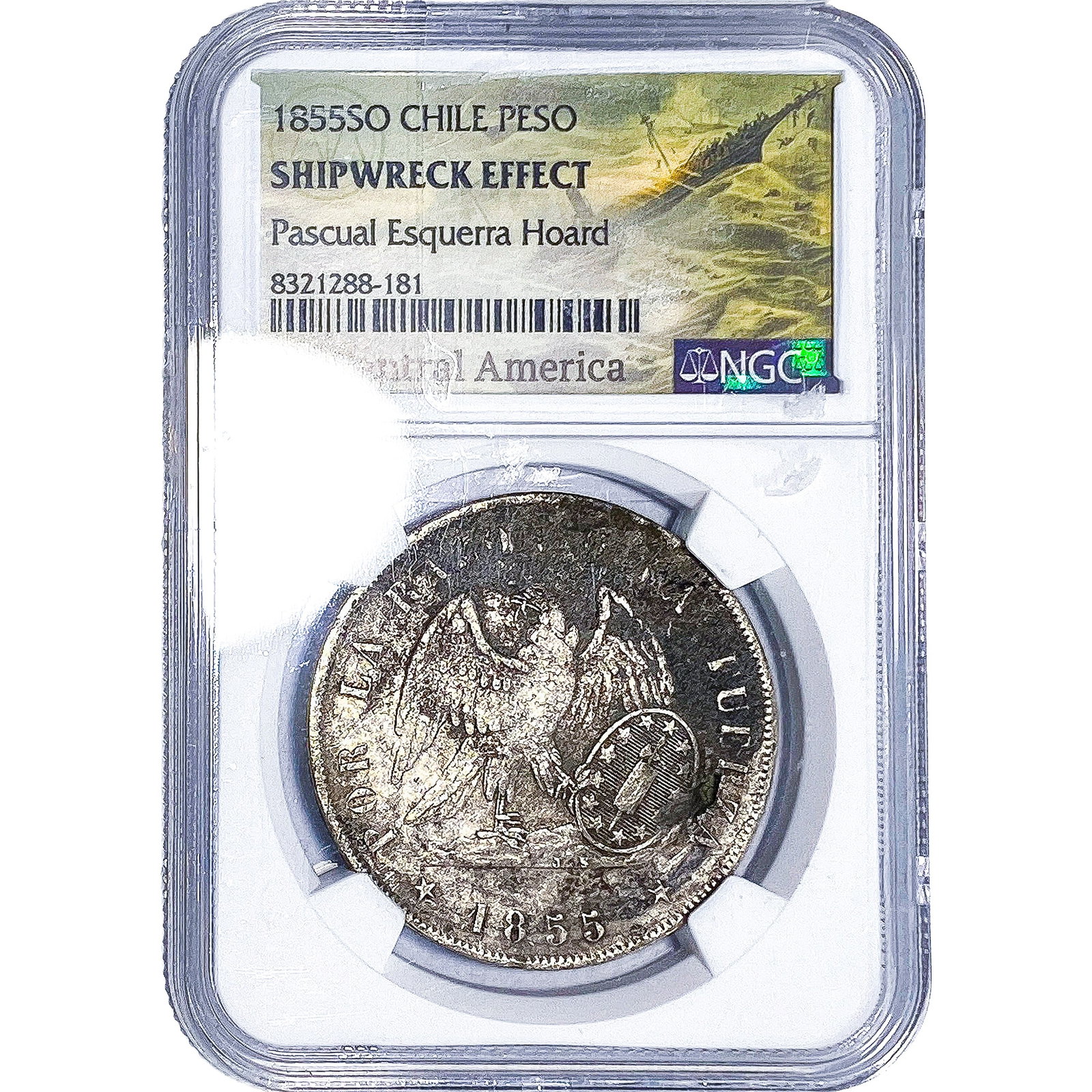 1855 SO Chile PESO Shipwreck Effect NGC: 1855 SO Chile PESO Shipwreck Effect NGC