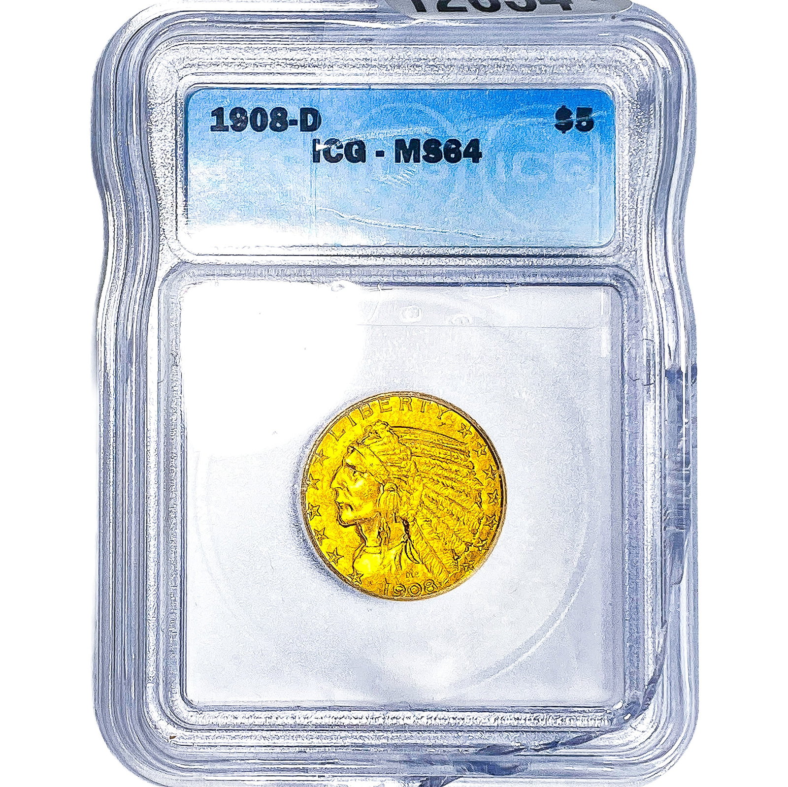 1908-D $5 Gold Half Eagle ICG MS64: 1908-D $5 Gold Half Eagle ICG MS64