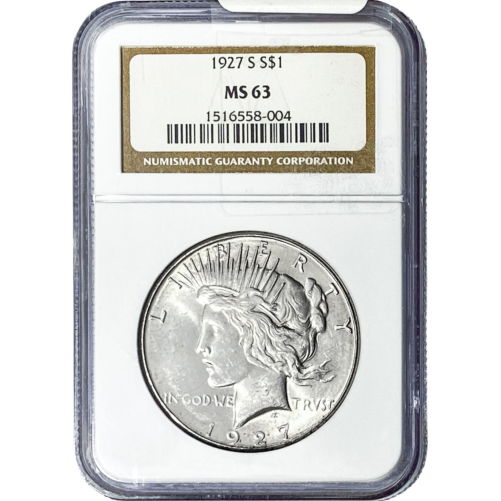 1927-S Silver Peace Dollar NGC MS63: 1927-S Silver Peace Dollar NGC MS63
