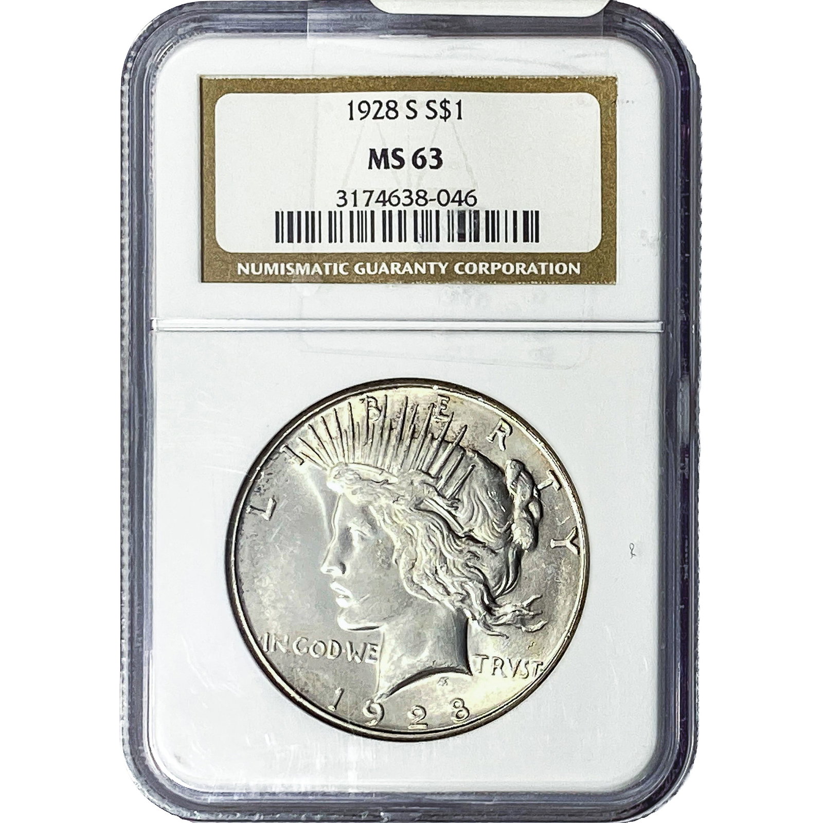 1928-S Silver Peace Dollar NGC MS63: 1928-S Silver Peace Dollar NGC MS63