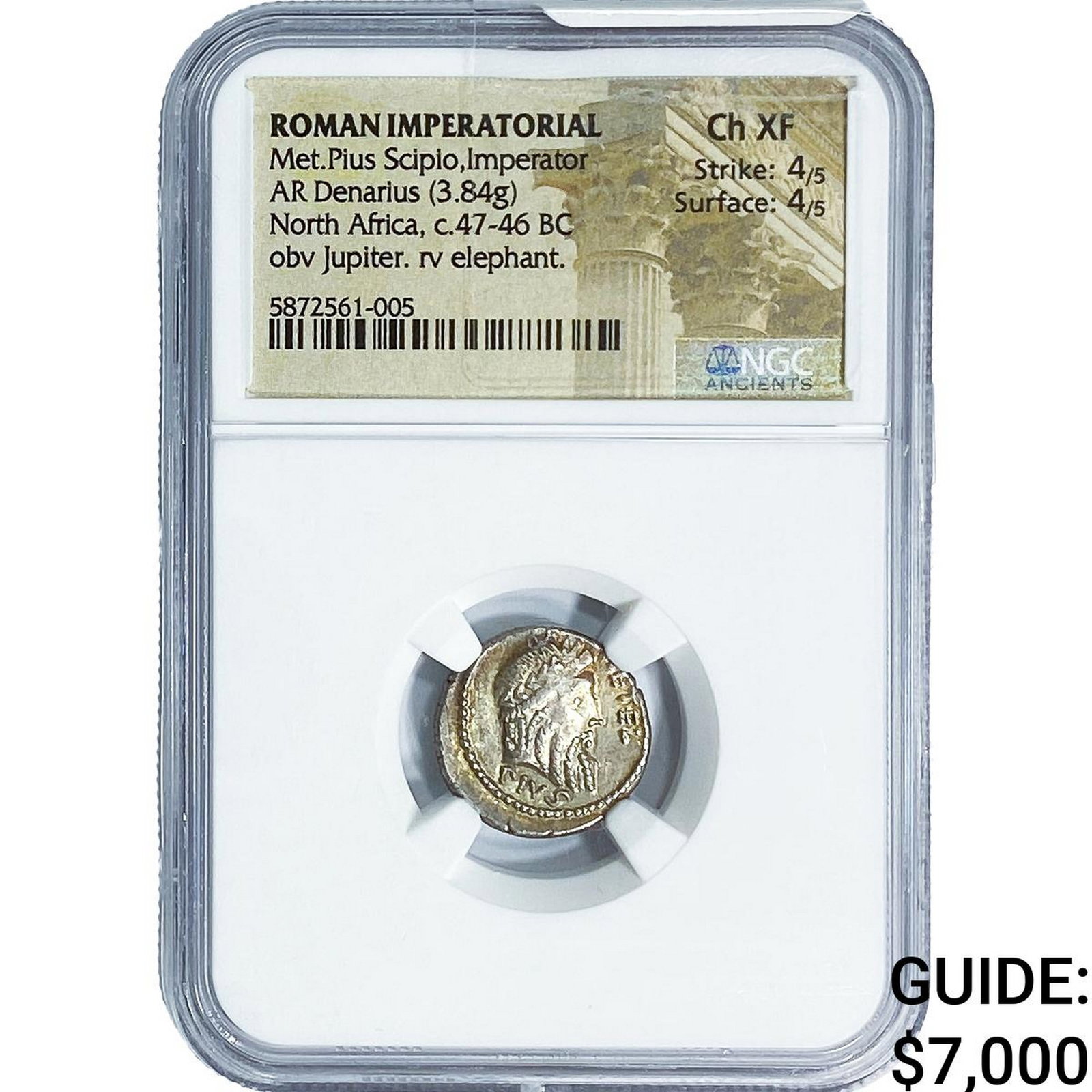 Roman Met.Pius Scipio, Imperator Silver Denarius NGC Ch XF (1 of 2)