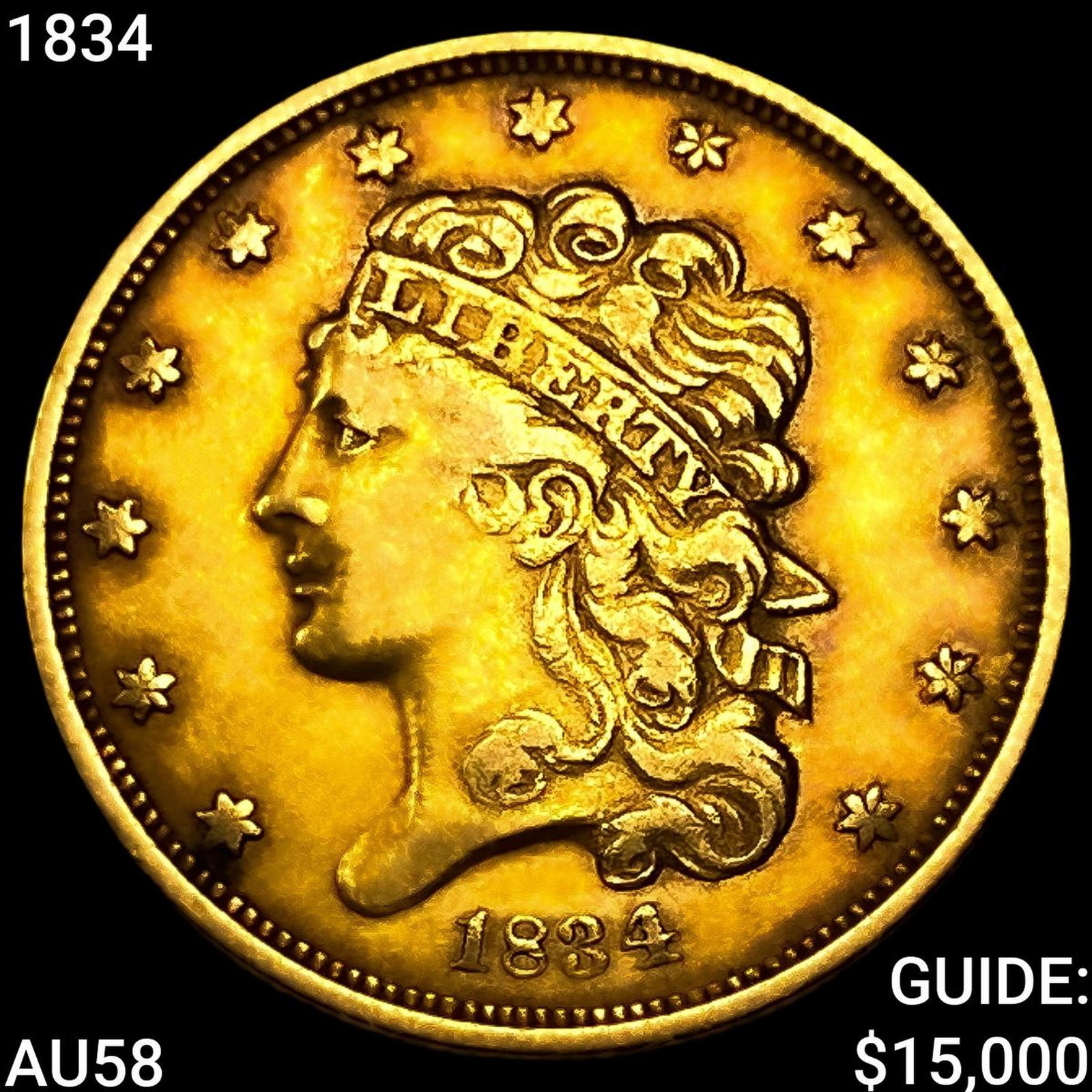 1834 $5 Gold Half Eagle CHOICE AU: 1834 $5 Gold Half Eagle CHOICE AU