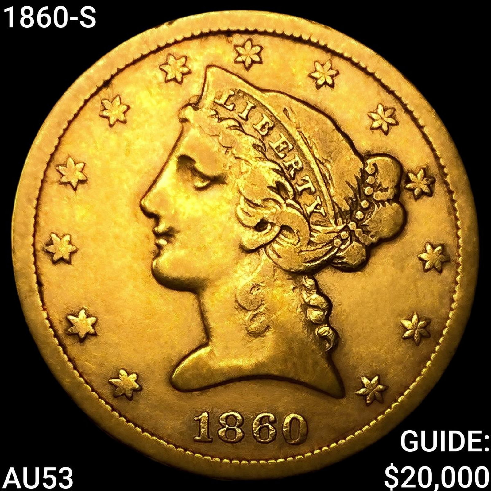 1860-S $5 Gold Half Eagle CLOSELY UNCIRCULATED: 1860-S $5 Gold Half Eagle CLOSELY UNCIRCULATED