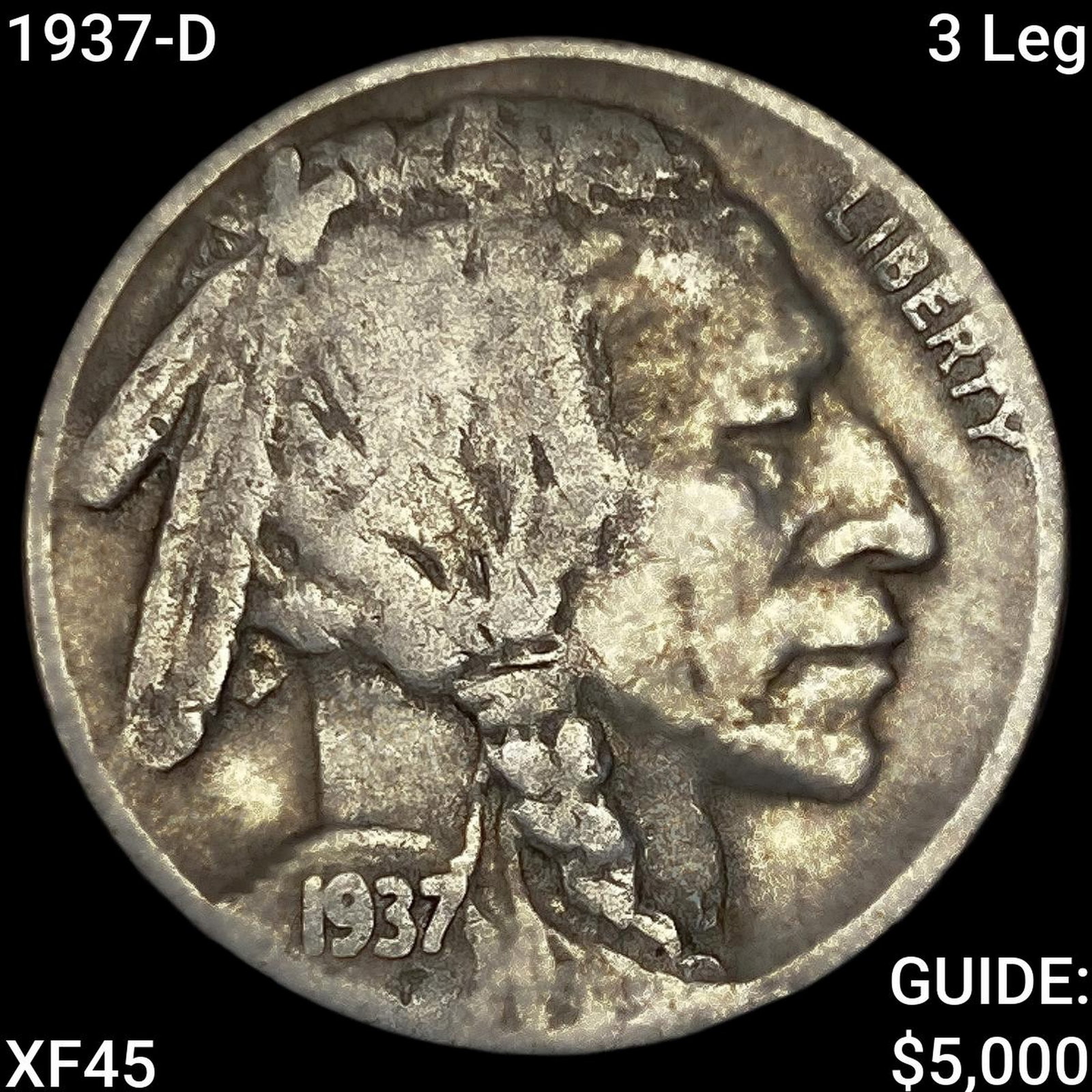 1937-D 3 Leg Buffalo Nickel NEARLY UNCIRCULATED: 1937-D 3 Leg Buffalo Nickel NEARLY UNCIRCULATED