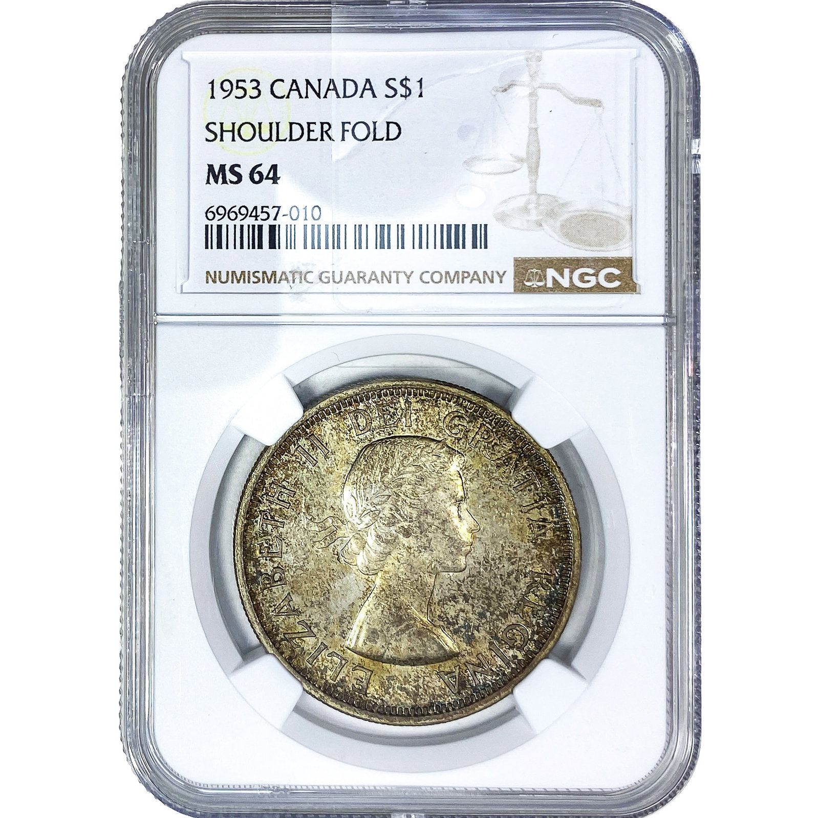 1953 $1 Sliver Canada Shoulder Fold NGC MS64: 1953 $1 Sliver Canada Shoulder Fold NGC MS64