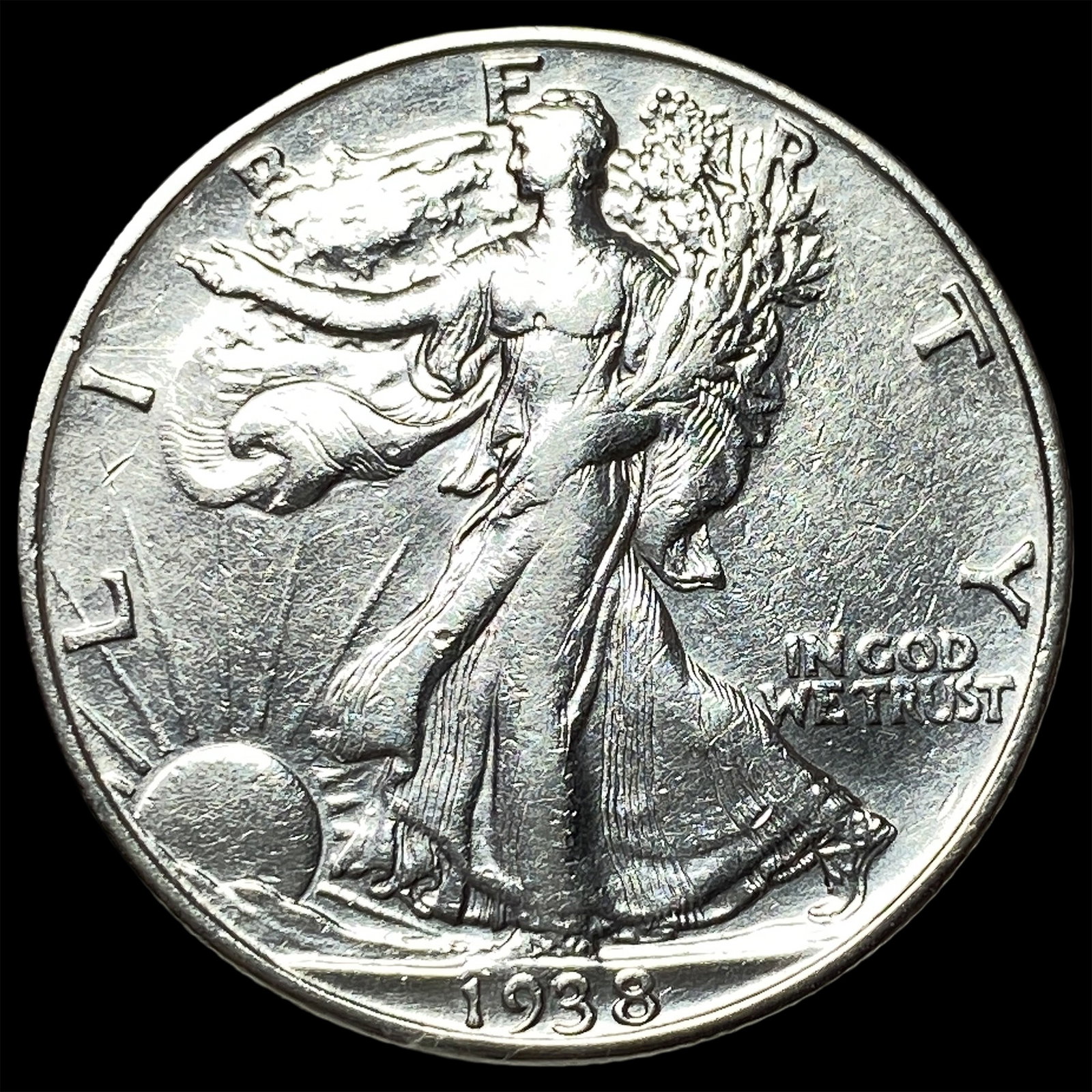 1938-D Silver Walking Liberty Half Dollar CLOSELY UNCIRCULATED: 1938-D Silver Walking Liberty Half Dollar CLOSELY UNCIRCULATED