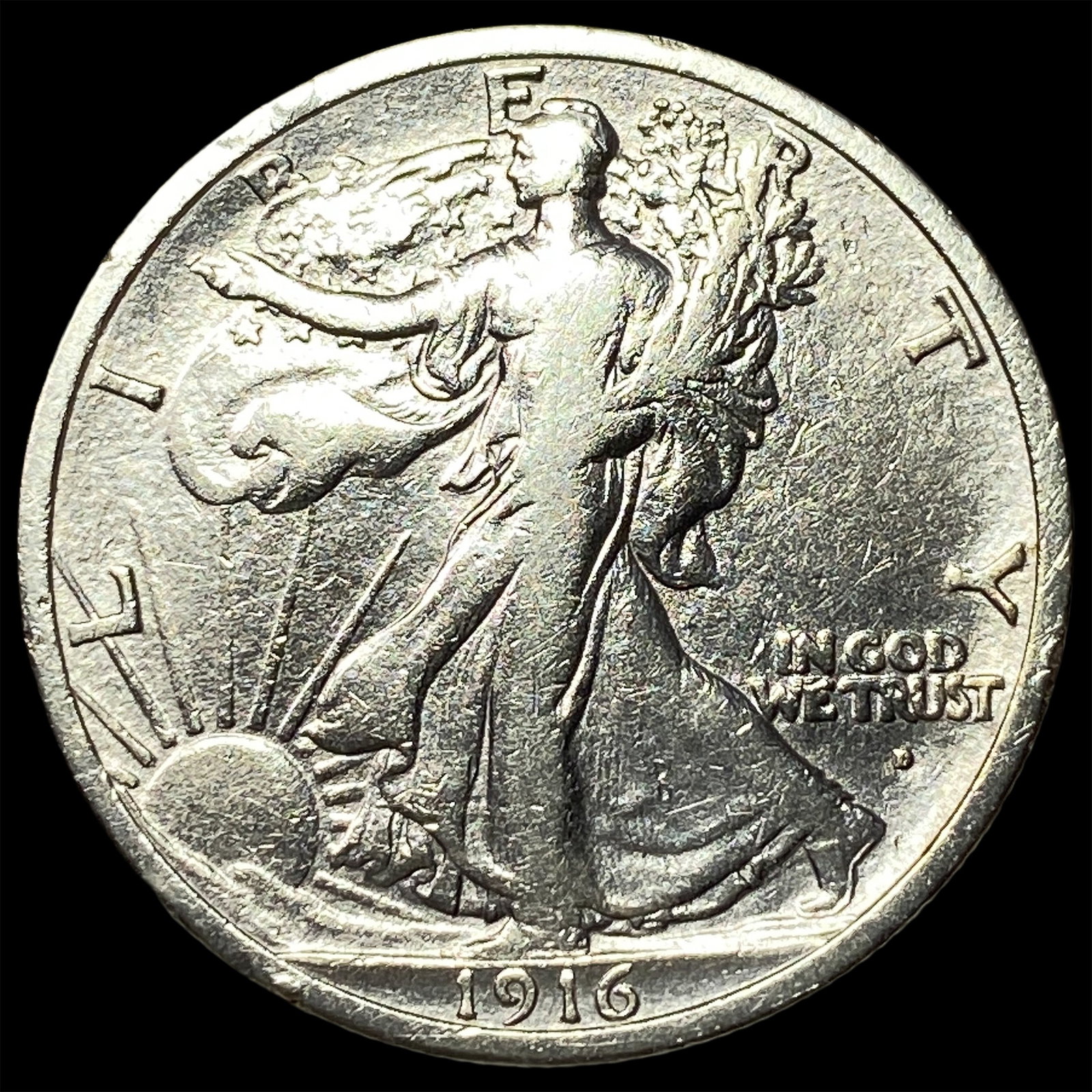 1916-D Silver Walking Liberty Half Dollar NEARLY UNCIRCULATED: 1916-D Silver Walking Liberty Half Dollar NEARLY UNCIRCULATED