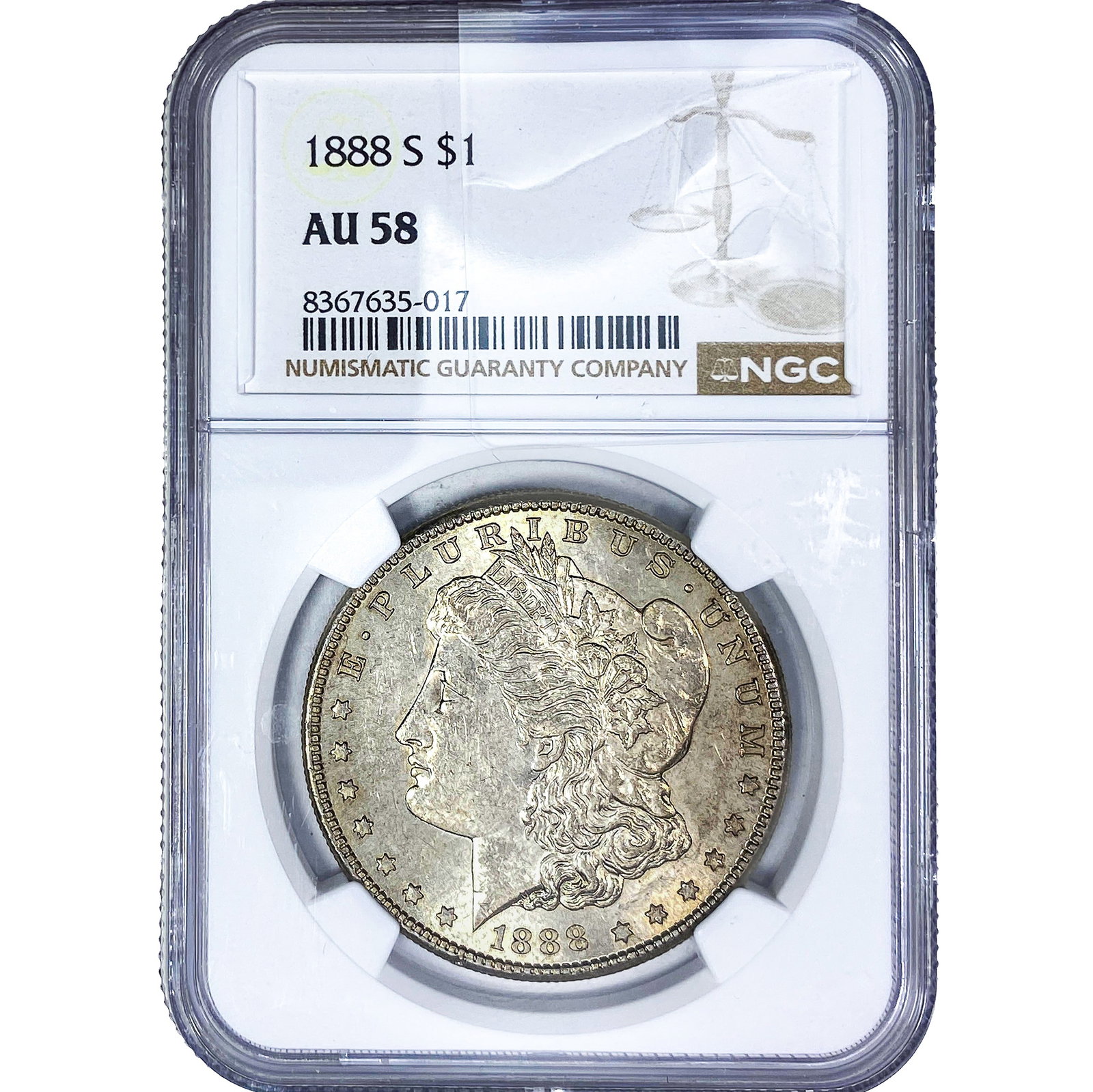 1888-S Morgan Silver Dollar NGC AU58: 1888-S Morgan Silver Dollar NGC AU58
