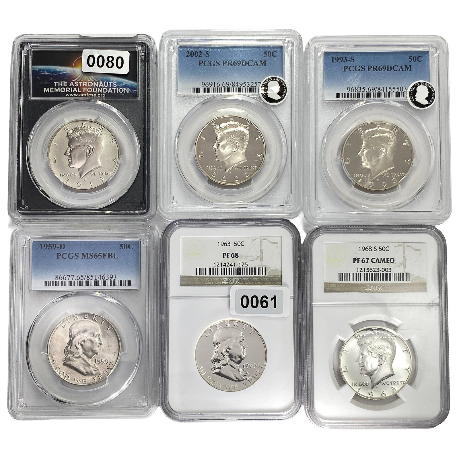 [6 Coins] 1959-2019 Kennedy Half Dollar PR/MS65-70 (1 of 2)
