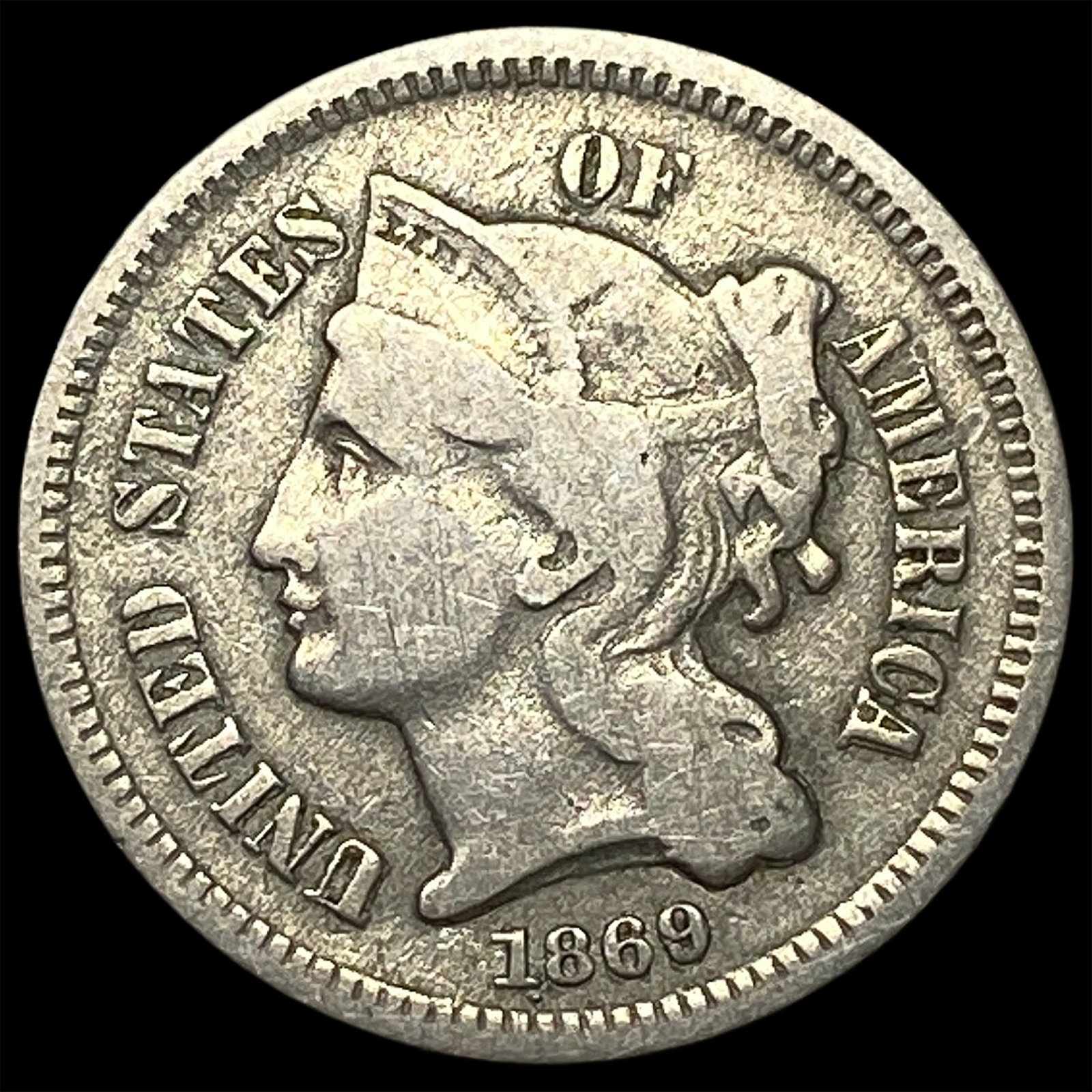 1869 Nickel Three-Cent Piece LIGHTLY CIRCULATED (1 of 2)