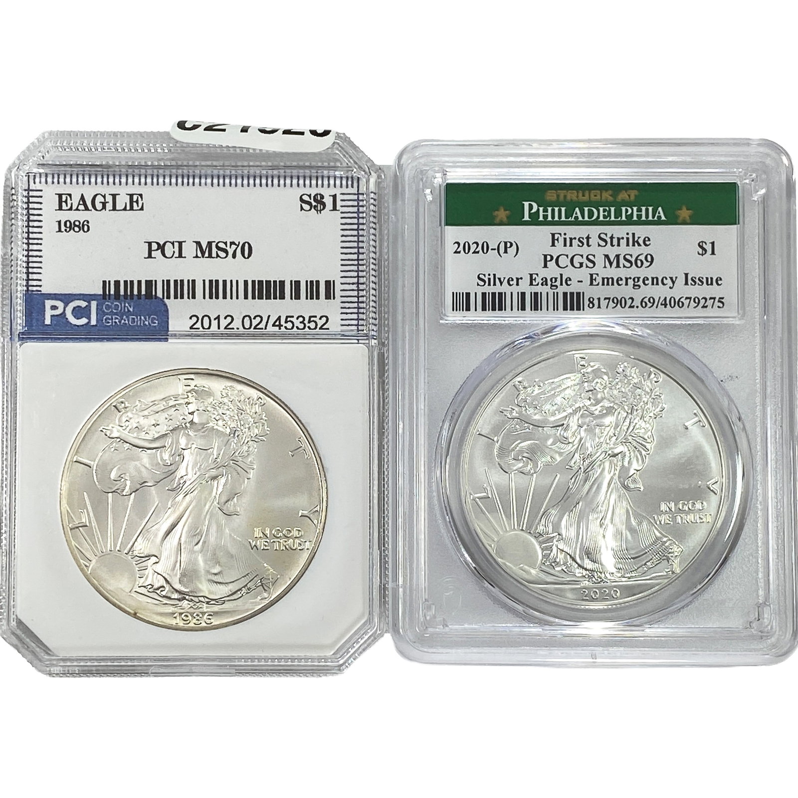 [2 Coins] 1986-2020 Silver Eagle MS69-70 (1 of 2)