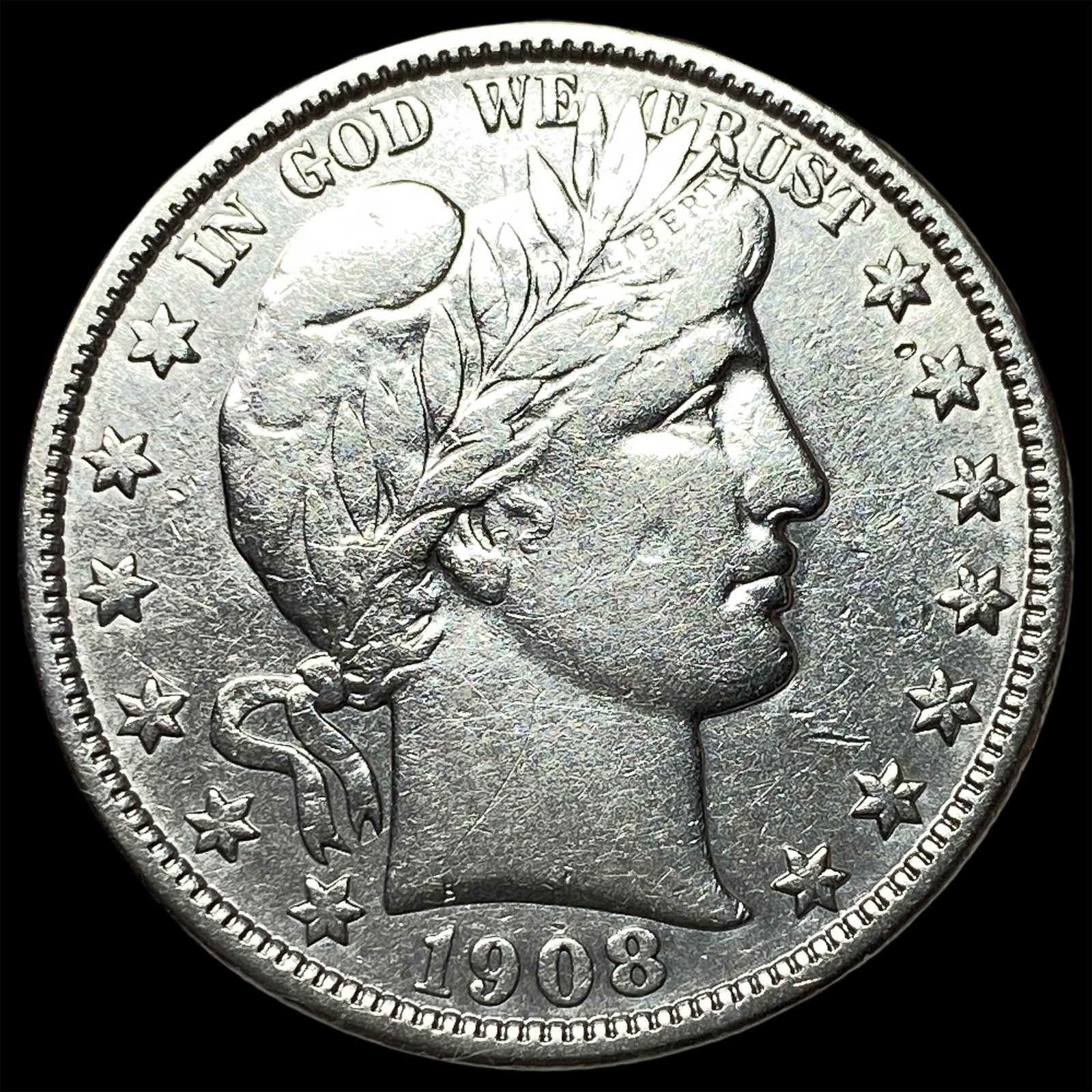 1908-O Silver Half Dollar (Barber) LIGHTLY CIRCULATED (1 of 2)