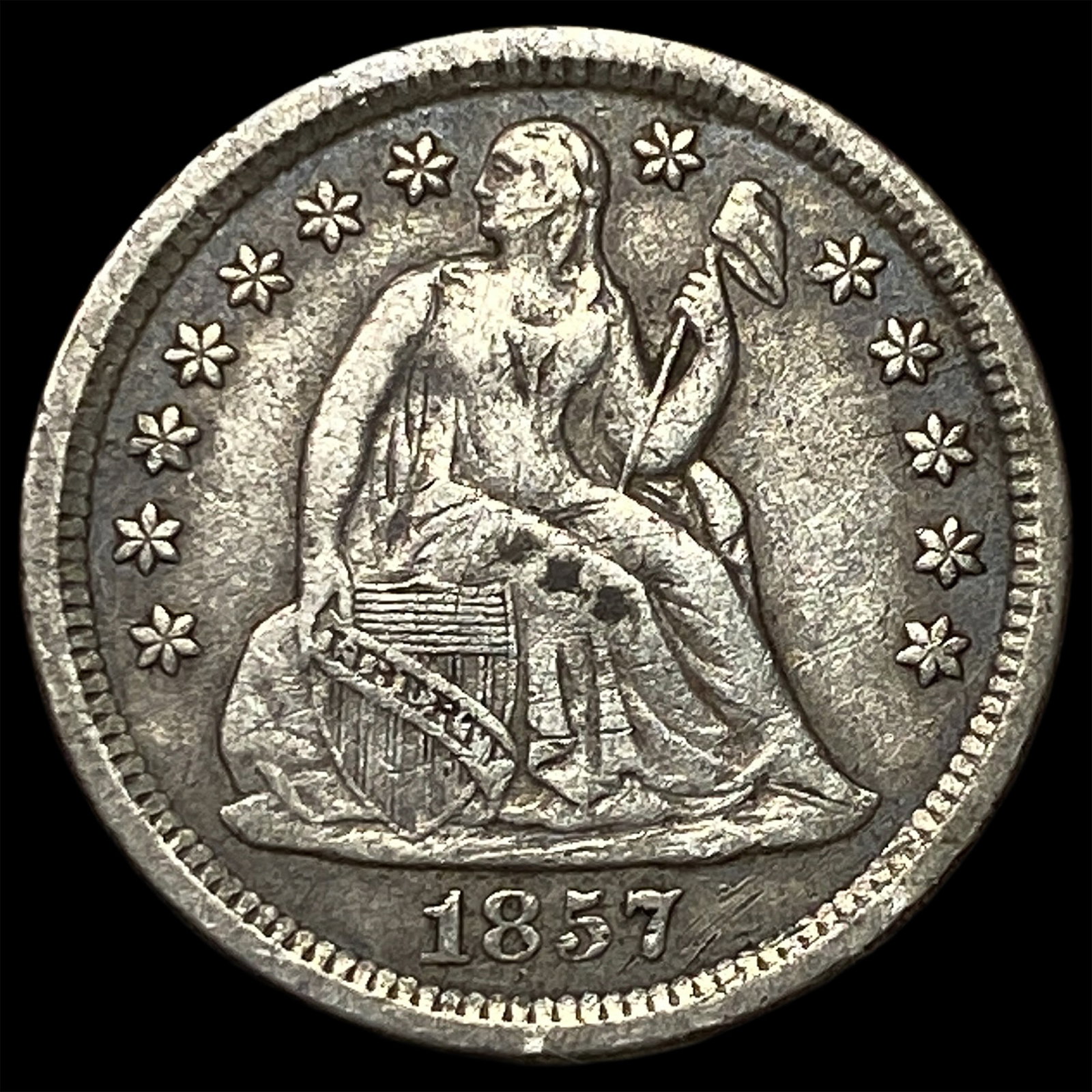 1857-O Silver Seated Liberty Dime NEARLY UNCIRCULATED: 1857-O Silver Seated Liberty Dime NEARLY UNCIRCULATED