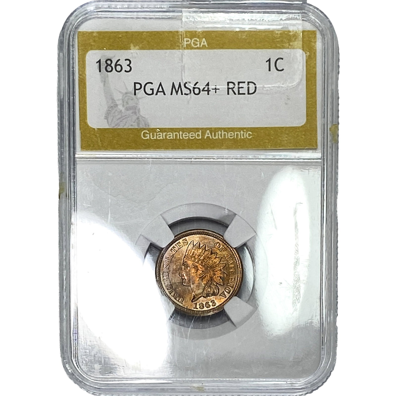 1863 Indian Head Cent PGA MS64+ Red: 1863 Indian Head Cent PGA MS64+ Red