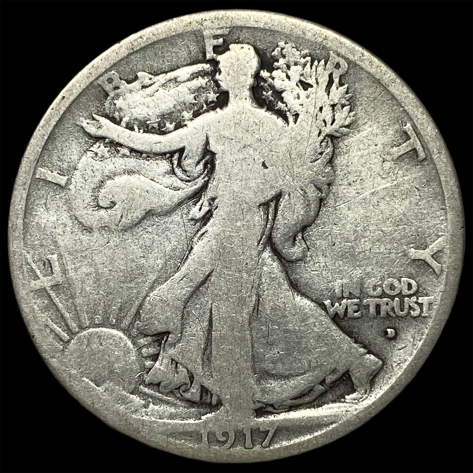 1917-D Silver Walking Liberty Half Dollar NICELY CIRCULATED: 1917-D Silver Walking Liberty Half Dollar NICELY CIRCULATED
