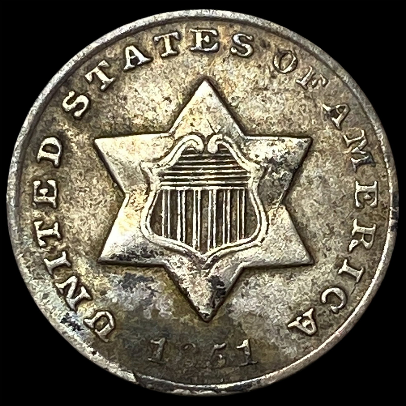 1851 Silver Three-Cent Piece LIGHTLY CIRCULATED: 1851 Silver Three-Cent Piece LIGHTLY CIRCULATED