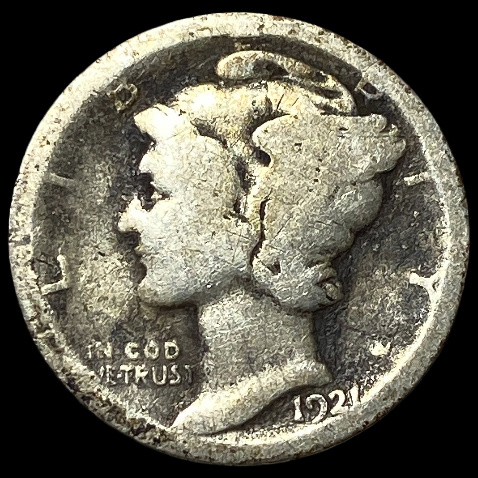 1921 Silver Mercury Dime NICELY CIRCULATED: 1921 Silver Mercury Dime NICELY CIRCULATED